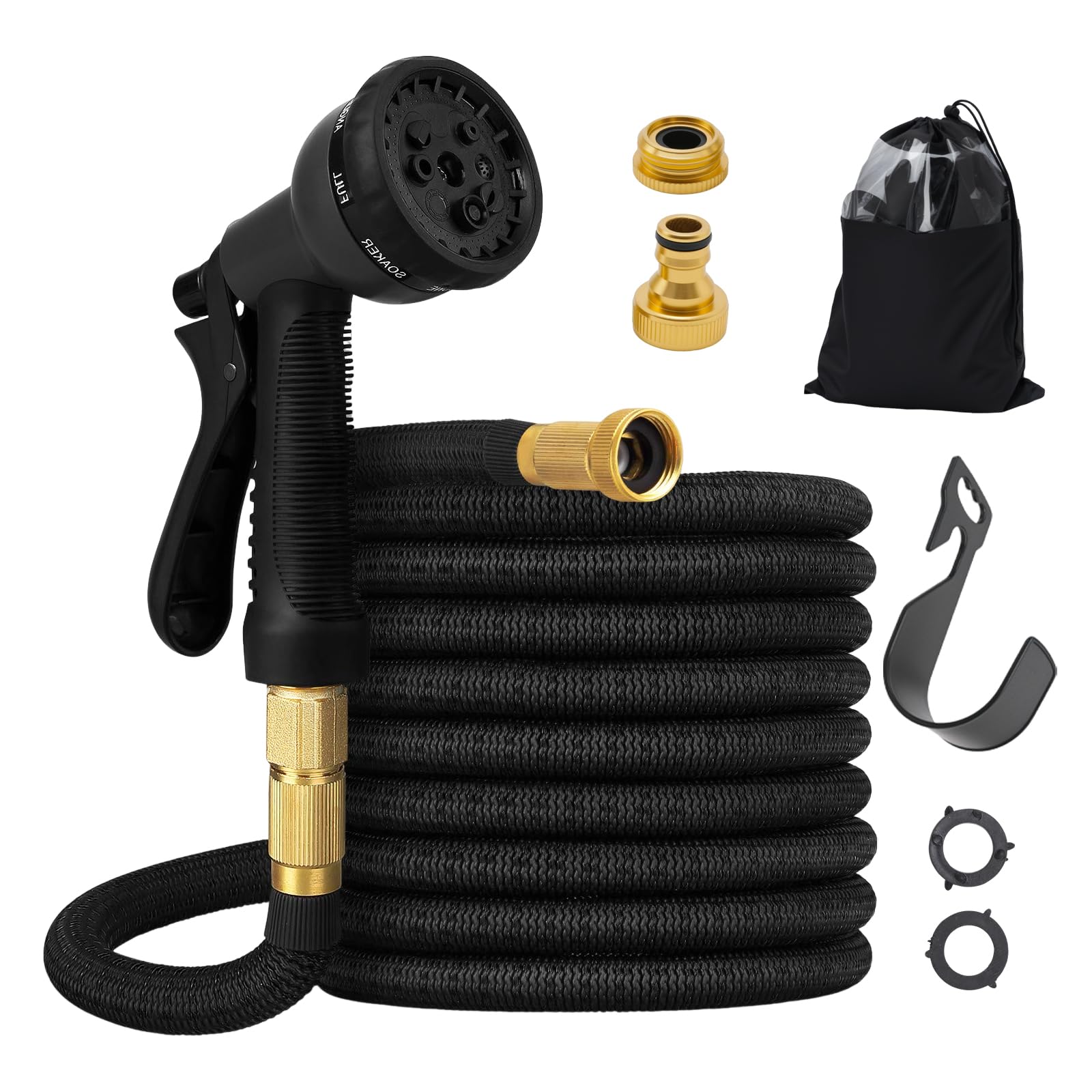 Tubo da giardino flessibile da 30 m, tubo da giardino flessibile con 8 funzioni di spruzzo, tra cui collegamenti rapidi, custodia e supporto da parete