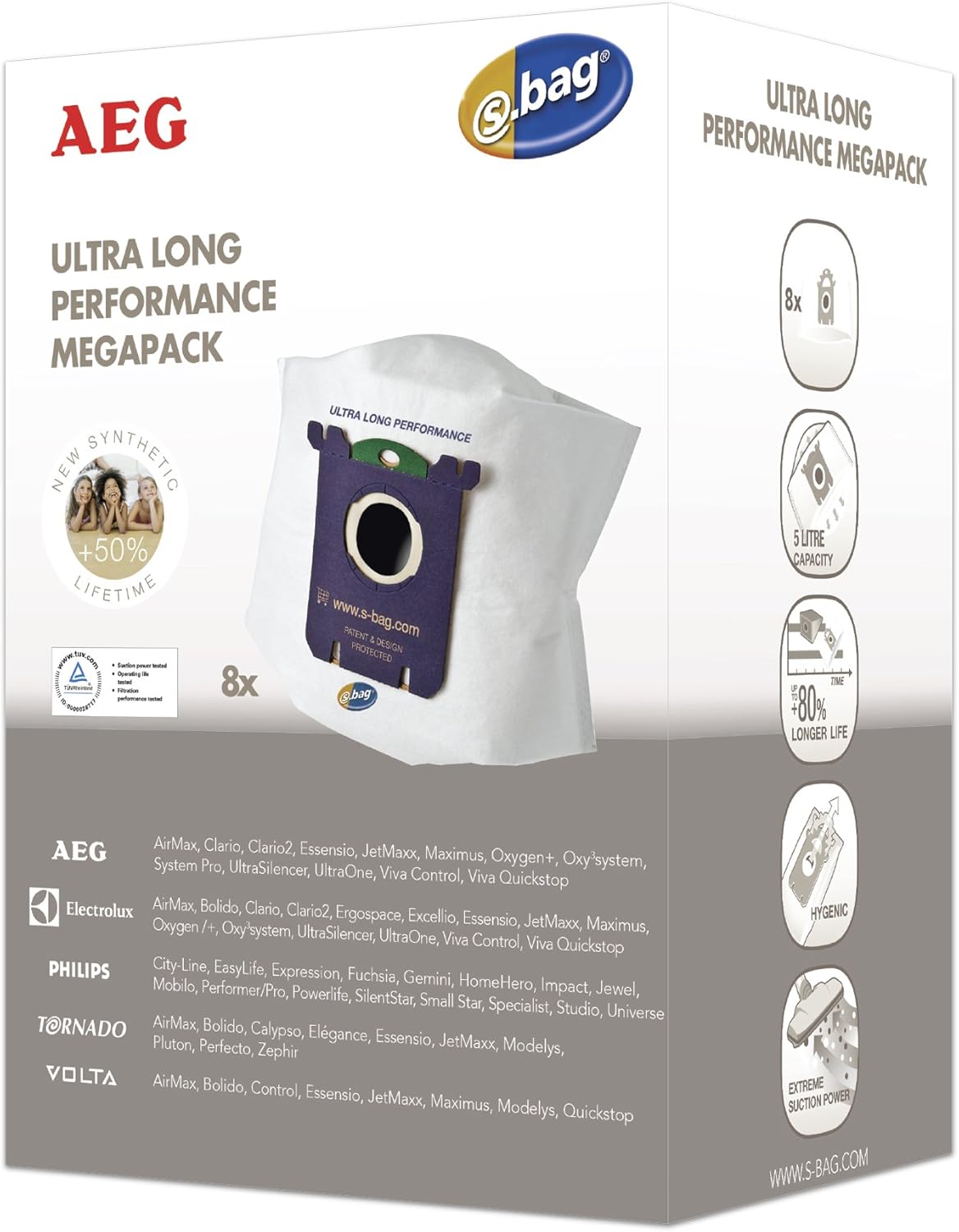 AEG GR210M s-bag Mega Pack for including AEG Nikita, UltraSilencer, 8 s-bag GR210 bag, 1 motor filter, 1 micro filter