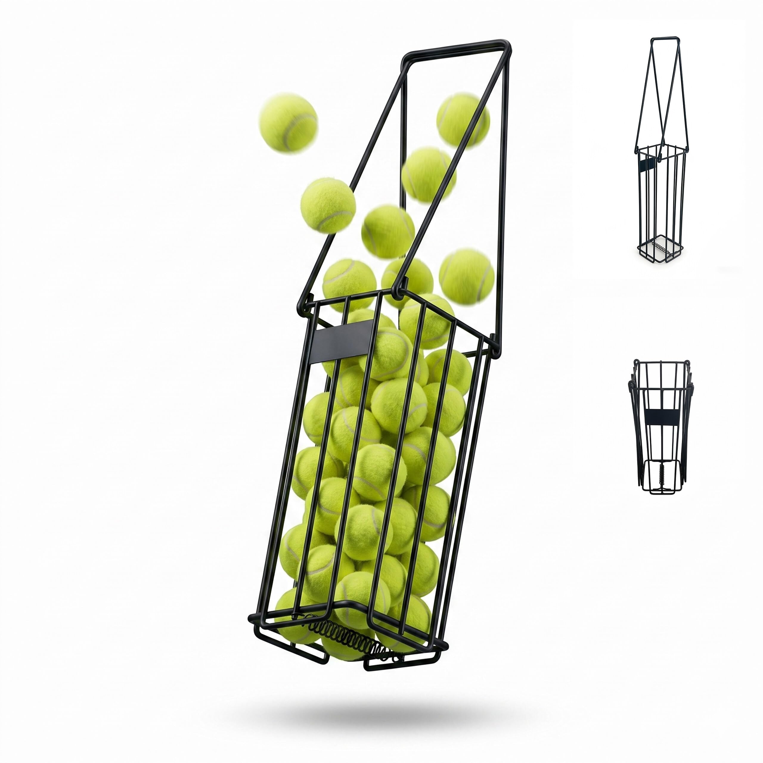 Relaxdays Tennis Korb, klappbare Griffe, Metall, HxBxT: 40,5 x 14 x 14 cm, Tennisballkorb, Tennisball Sammler, schwarz