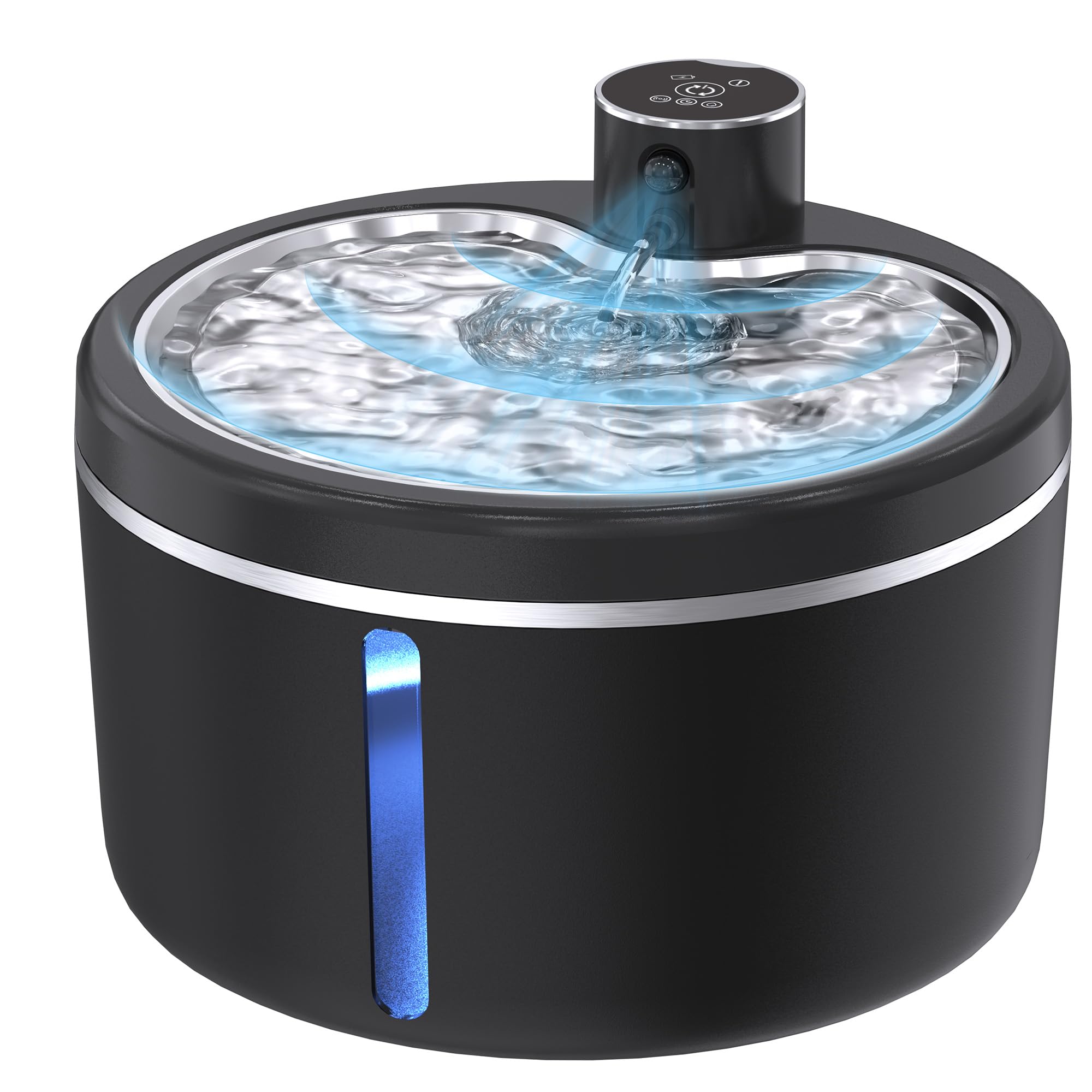 Fuente de agua para gatos inalámbrica, 3,061.7 g/3L fuentes para mascotas para gatos de interior con bandeja de acero inoxidable, fuente de agua para gatos que funciona con pilas con sensor de