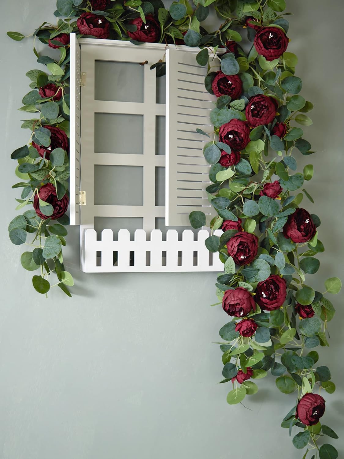 MISSPIN Artificial Eucalyptus Garland with Flower Vintage Faux Peony Rose Vine Greenery Decorative Table Centerpieces for Spring Wedding Arch Door Arrangement Party Decor
