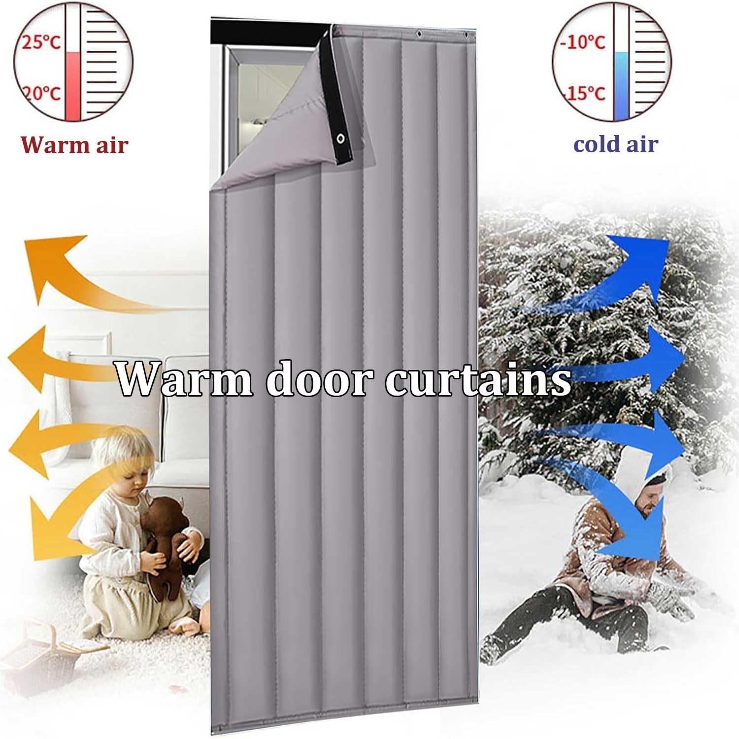 HeavyDuty Rideau de porte 100 % coton occultant à isolation thermique Séparateur de pièce pour chambre à coucher, salon, garage Marron 70 x 210 cm