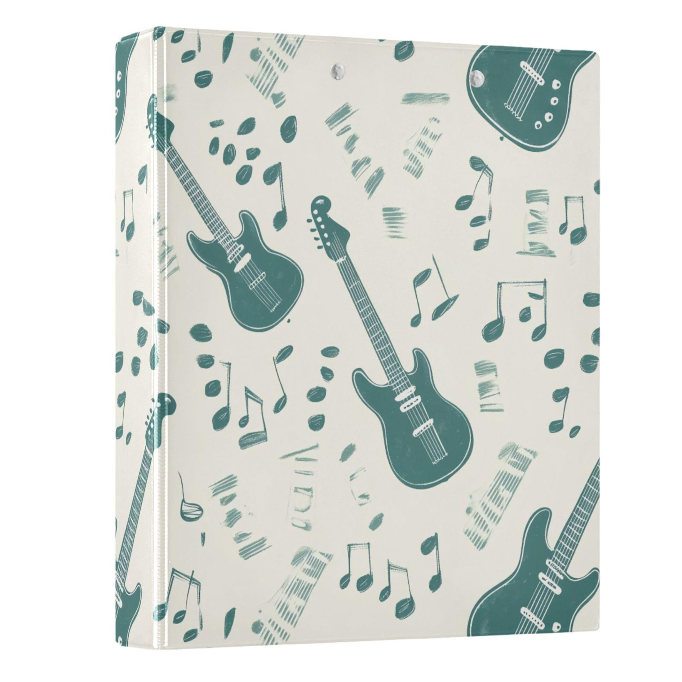 VEKELEE Guitar and Musical Notes 3 Ring Binder 1.5” D Ring Binder for Letter Size Holds 200 Sheets, 3 Interior Clear Pockets, for School Office, 1