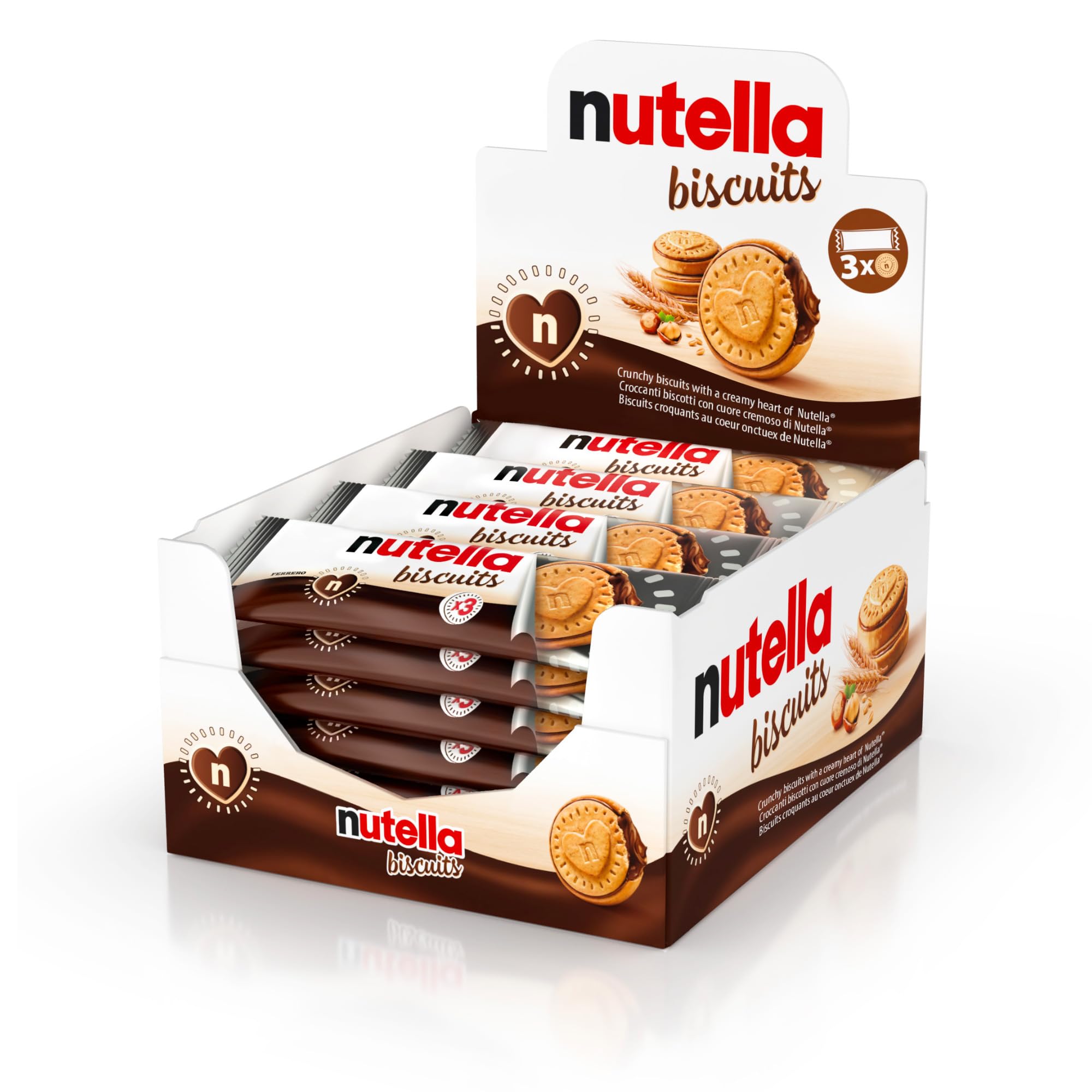 Nutella Biscuits - 84 Croccanti Biscotti con un Cremoso Ripieno di Nutella, con Farina di Frumento e Zucchero di Canna, Ideali come Colazione, Snack e Merenda, 28 Confezioni Monoporzione da 41,4 gr