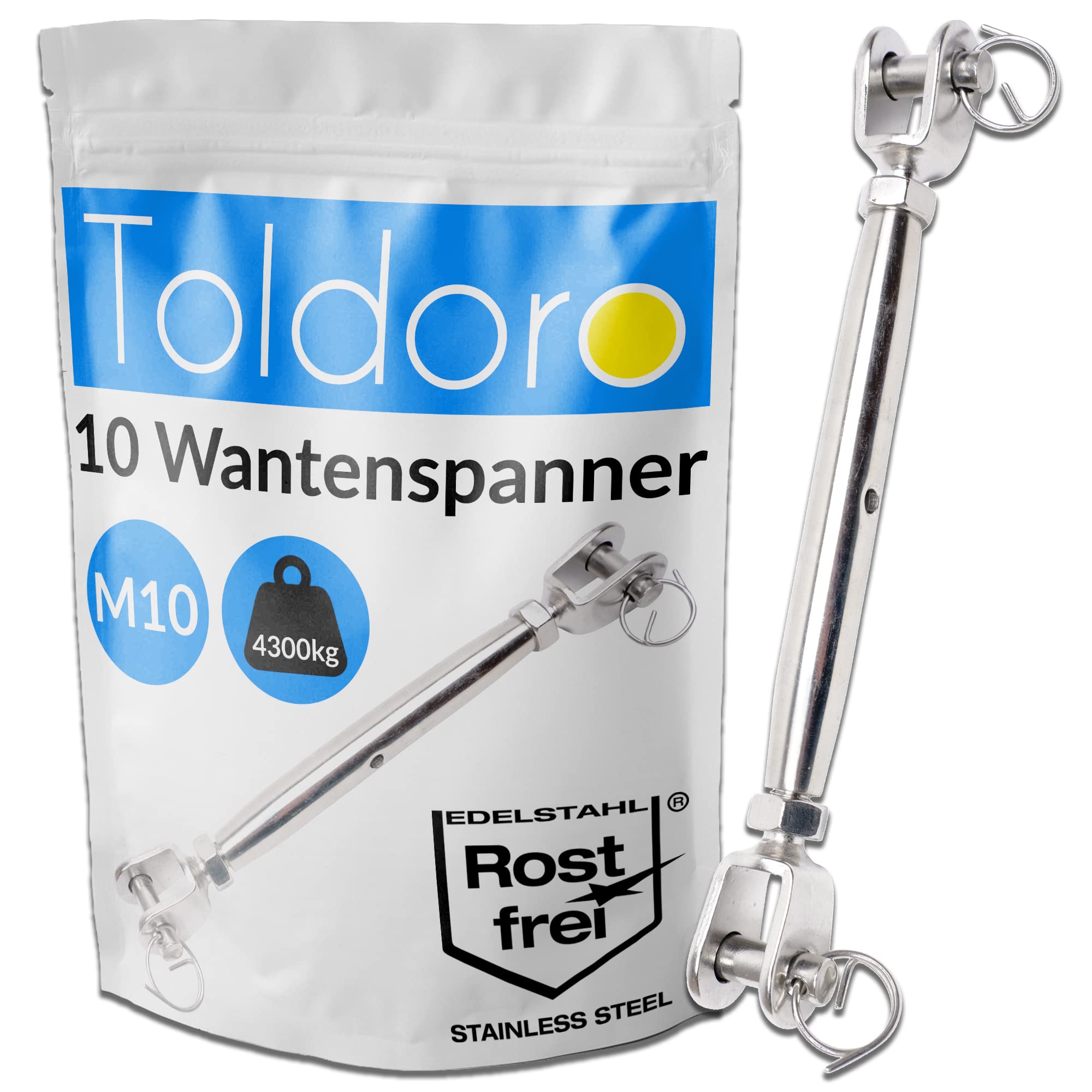 Toldoro 10 Stück M10 Wantenspanner Edelstahl rostfrei V4A / Sonnensegel Spanner, Spannschloss, Seilspanner, Drahtspanner Gabel als Sonnensegel Zubehör/geschlossene Form