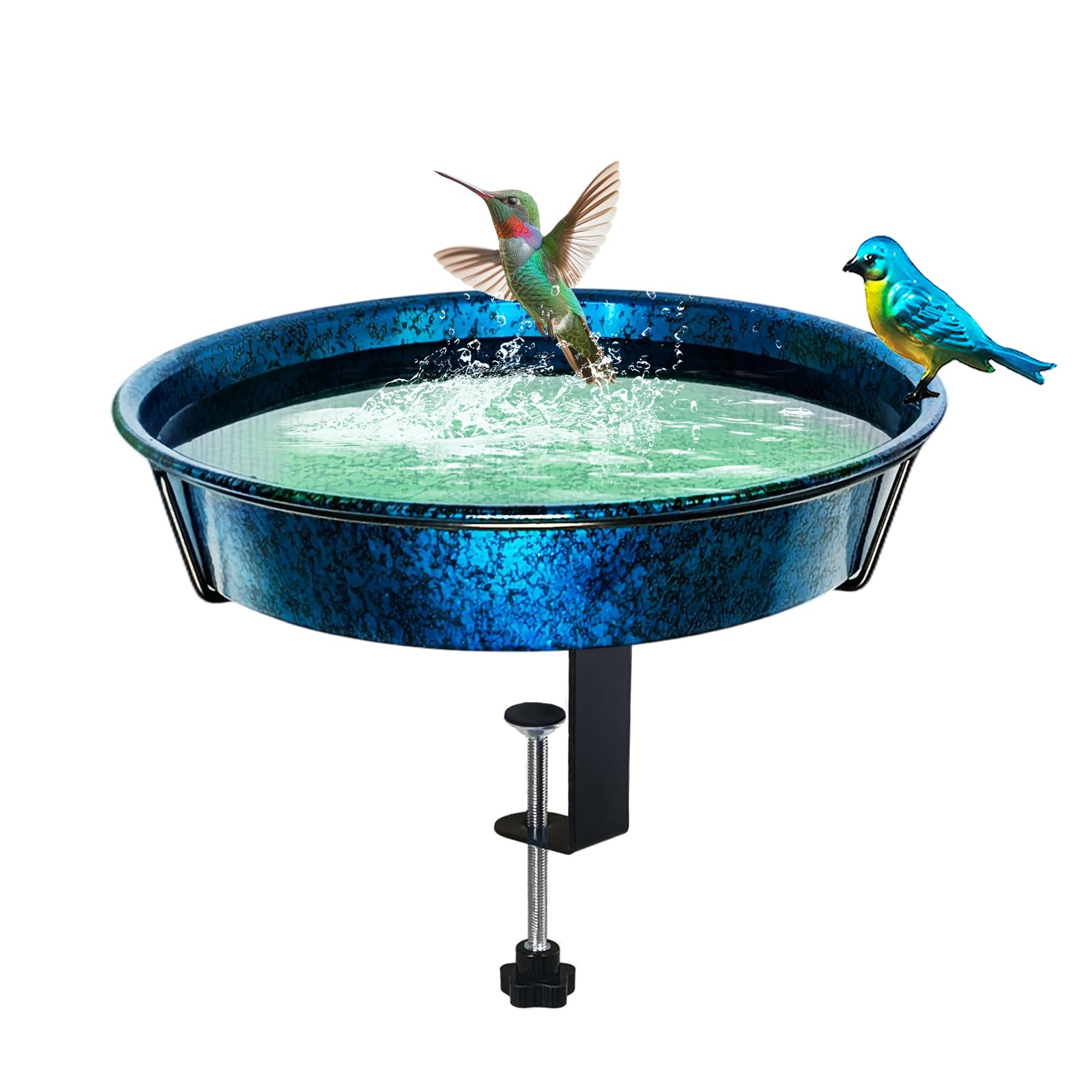 Photo 1 of Deck Bird Bath for Outside, 11.5” Blue & Green Birdbath Bowl & Feeder with Adjustable Clamp for Balcony Railing Outdoor Garden Yard Decor