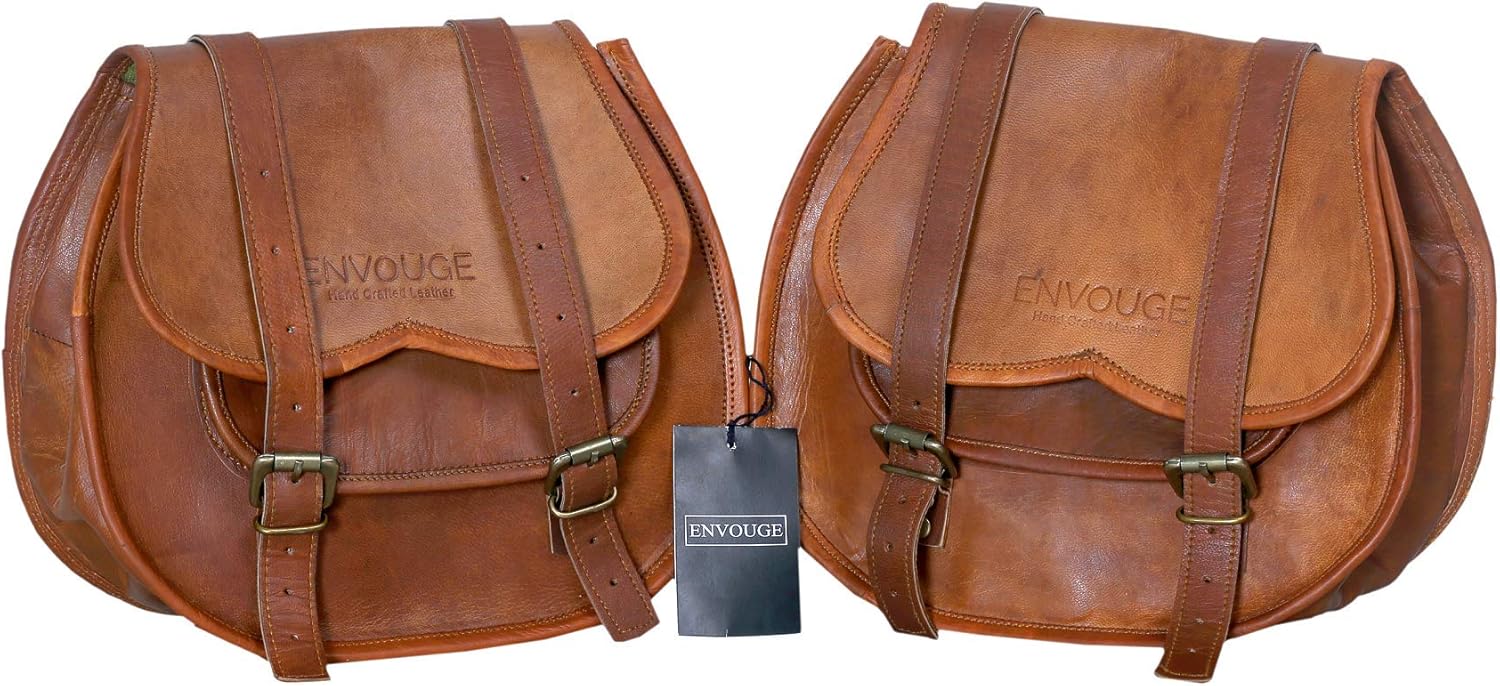 ENVOUGE INDIA Saddle Bags for Motorcycles Leather Panniers