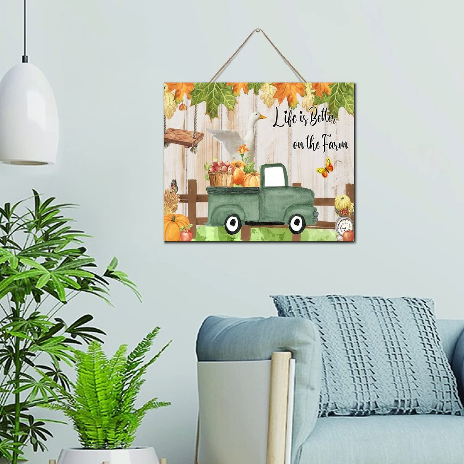 Décoration murale en bois Life Is Better on The Farm 25x30 cm motif citrouille d'automne