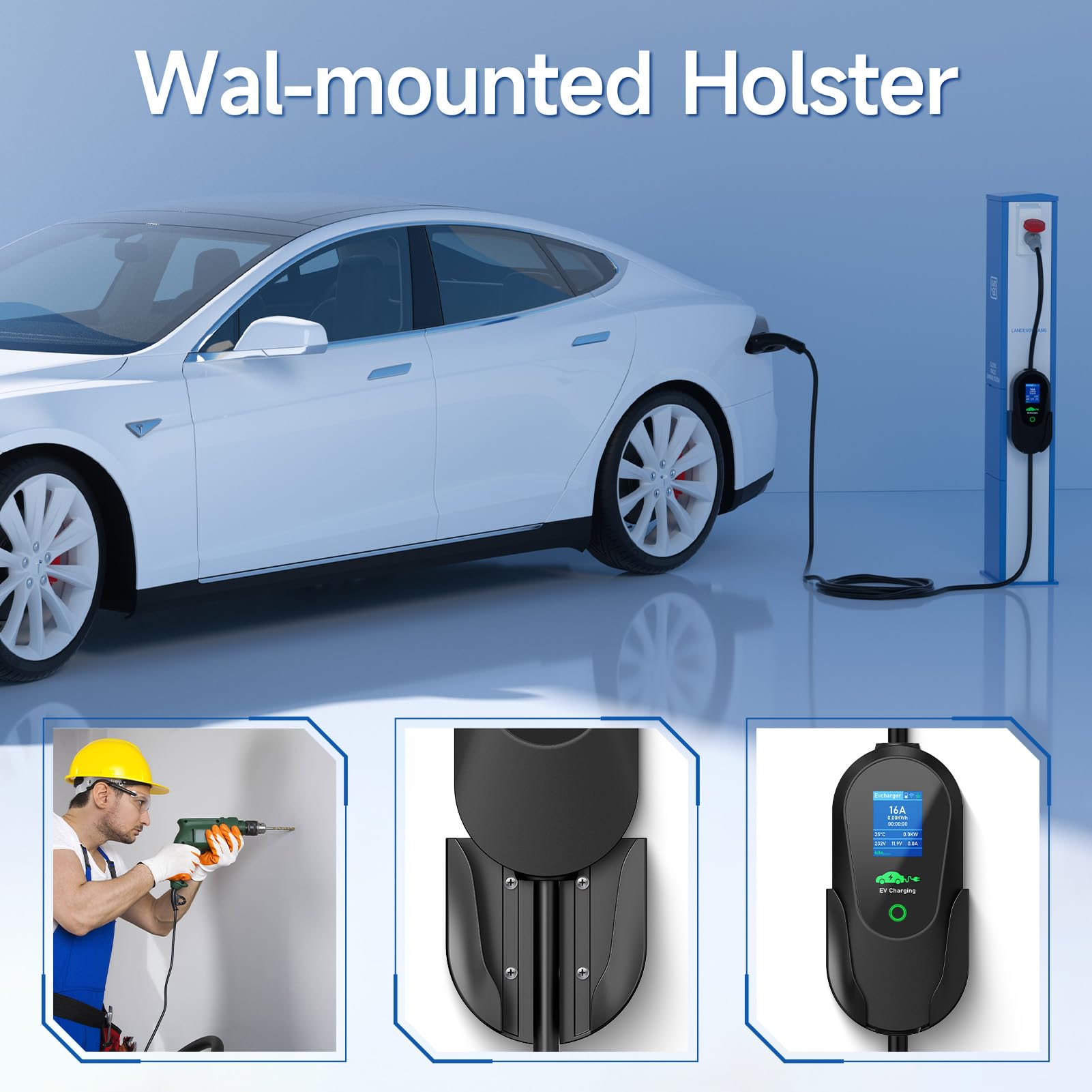 Mobile Wallbox 11kW mit APP, Typ 2 Ladekabel CEE Stecker [3-phasig|7m|6-16A] Ladekabel CEE 16A auf Typ 2, EV-Charger für IEC 62196-2