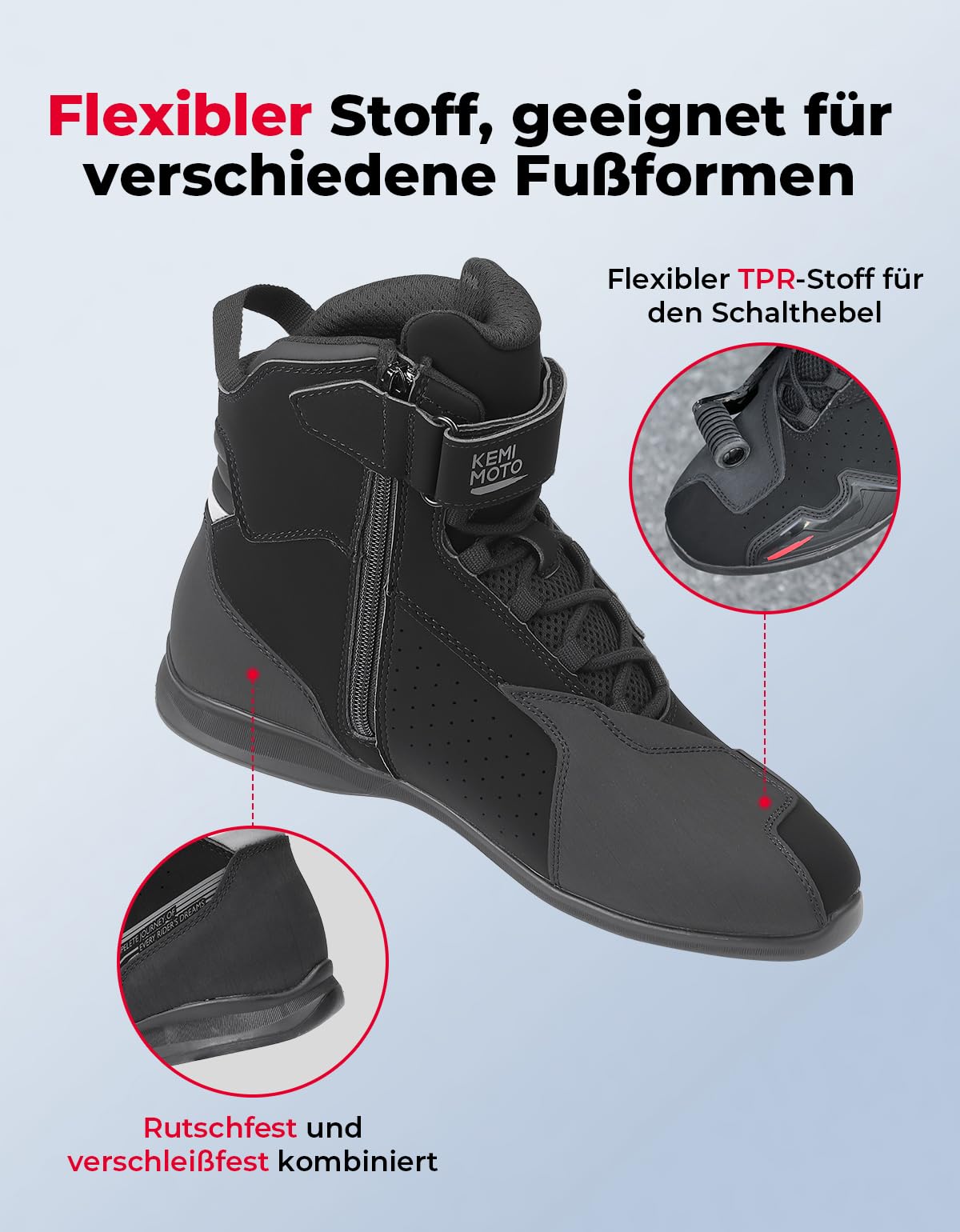 KEMIMOTO Motorrad Schuhe Herren, CE-Zertifiziert, Motorradschuhe Verstärkter Schalthebel-Pad aus TPR-Material, Motorradstiefel Herren Atmungsaktiv und Verschleißfest, Verstärkte Knöchel