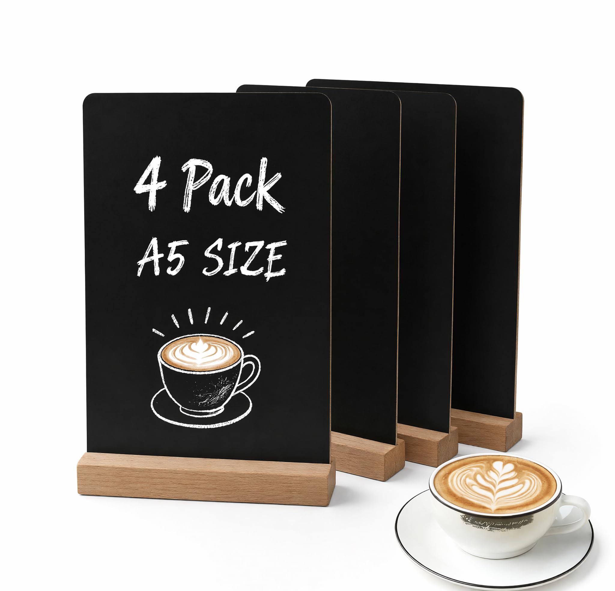 4PCS A5 Chalkboard, 8.3 x 5.8 Inch Double Sided Tabletop Blackboard with Wooden Stand, Erasable Menu Chalk Board for Wedding, Restaurant, Bar, Party, School, Birthday Decorations