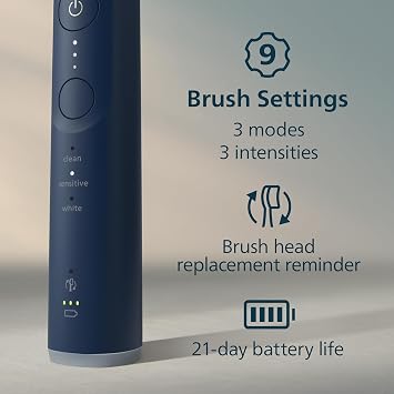 Philips Sonicare 6700 Series Electric Toothbrush - Next-Generation Sonicare Technology, Pressure Sensor, 9 Brushing Settings, SmarTimer, 21-Day Runtime, Travel Case, Navy Blue, HX7413/05