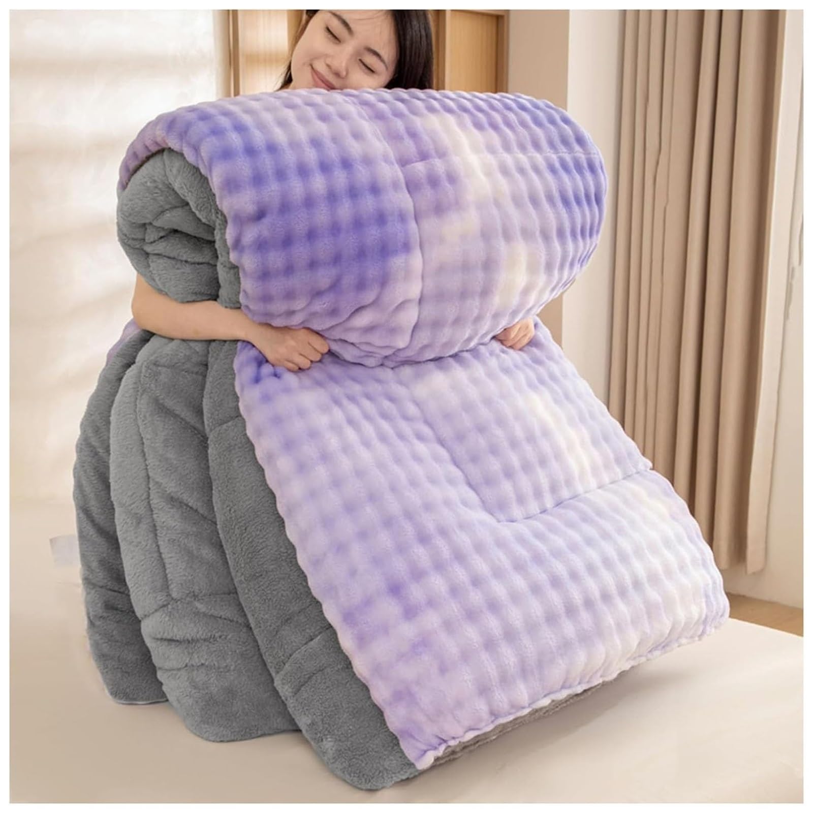 LLiuvcc Super Warm Lamb Quilt Winter Blanket,Winter Cashmere Breathable Warmth Fluffy Plush Comforter Core,for Cold Weather(Color2,150X200cm(3.5kg))