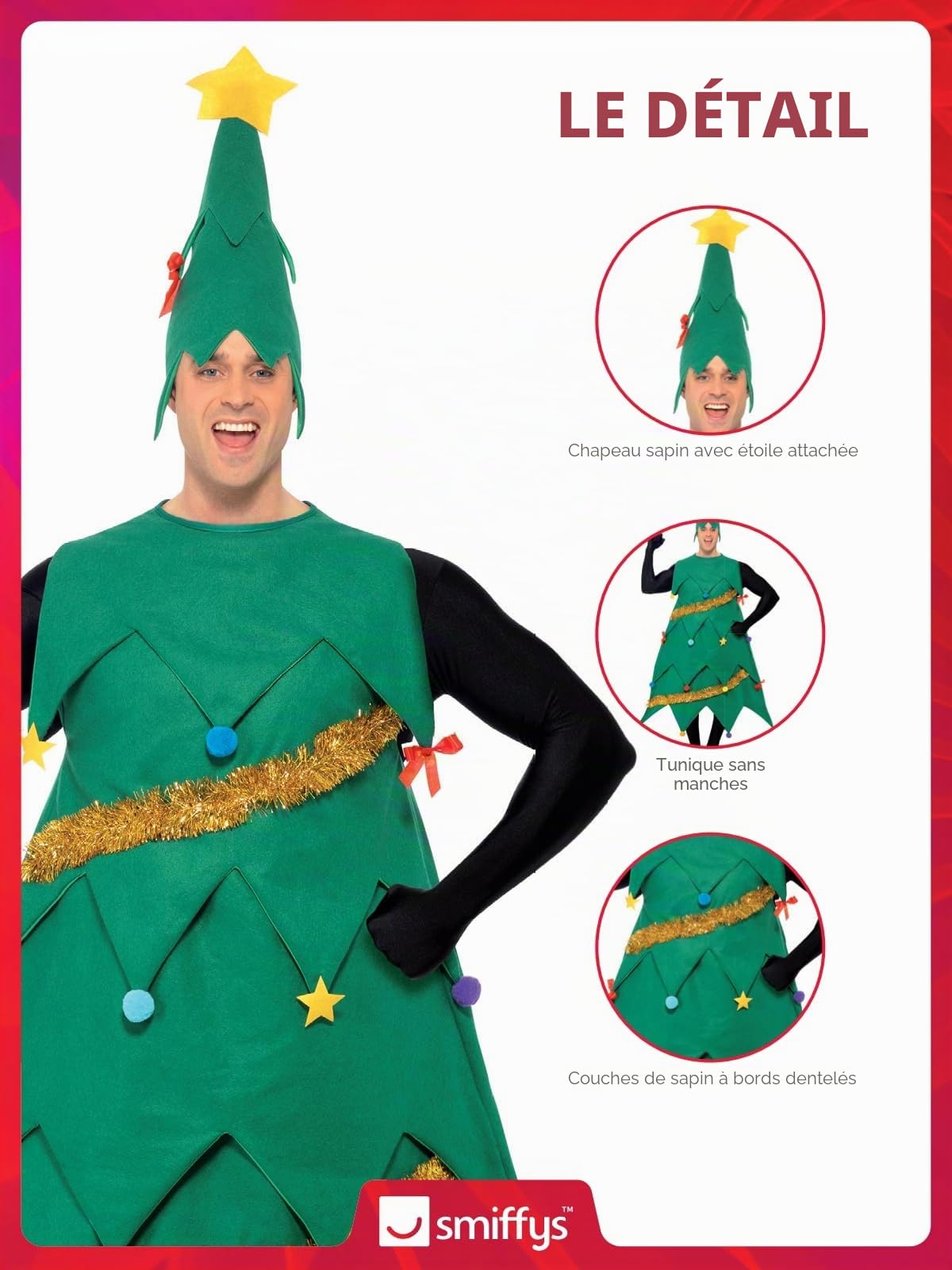 Smiffys Costume sapin de Noël, Vert, avec tunique et chapeau, Deluxe Halloween