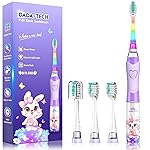 Kids Electric Toothbrush with Timer Toddler Toothbrush Age 2-4-8-12 Girls Electric Toothbrush Rainbow LED Light Up Vibrating Toothbrush Battery Operated Childrens Sonic Tooth Brush (Rabbit Purple)
