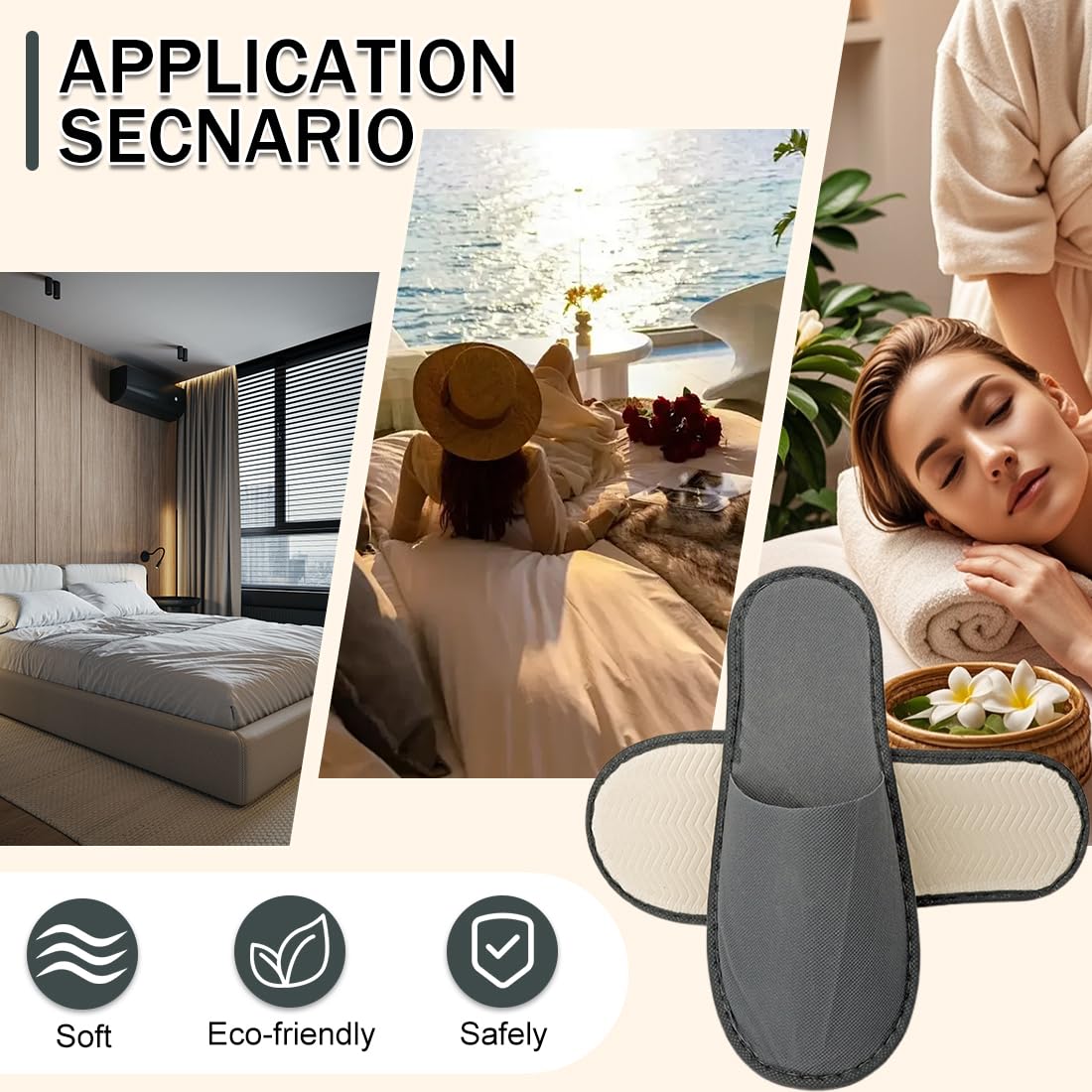 4 Paia Pantofole Antiscivolo, Pantofole Ospiti Riutilizzabili, Ciabatte Ospiti Lavabili, Ciabatte Hotel Monouso per Uomo e Donna, Pantofole da Spa, Taglia unica, Misura Universale, Spugna Premium
