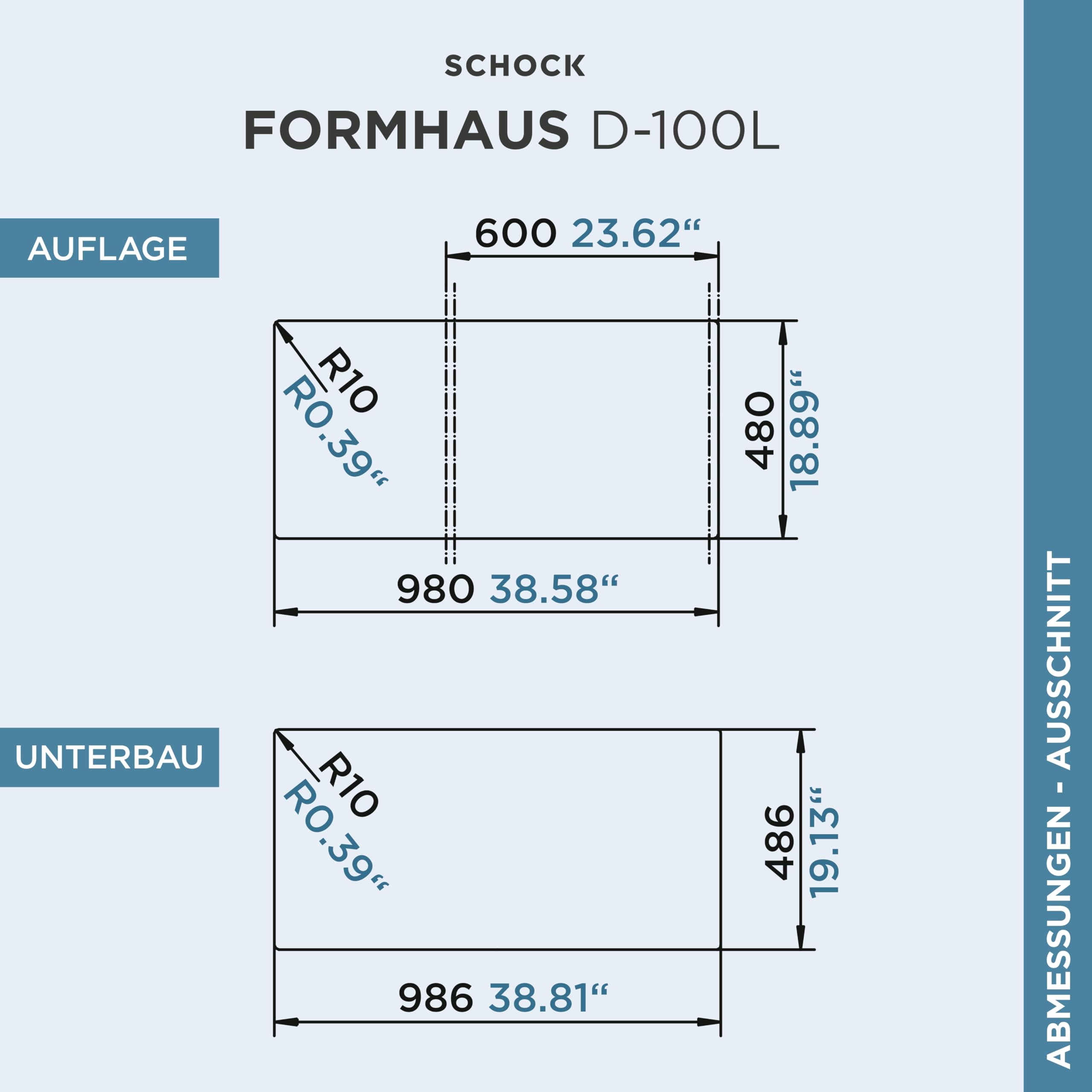 SCHOCK Granitspüle Formhaus D-100L Asphalt I Einbauspüle für 60 cm Unterschrank I Küchenspüle mit Abtropffläche I CRISTALITE Spüle hitzebeständig kratzfest I Design Spüle schwarz robust & pflegeleicht