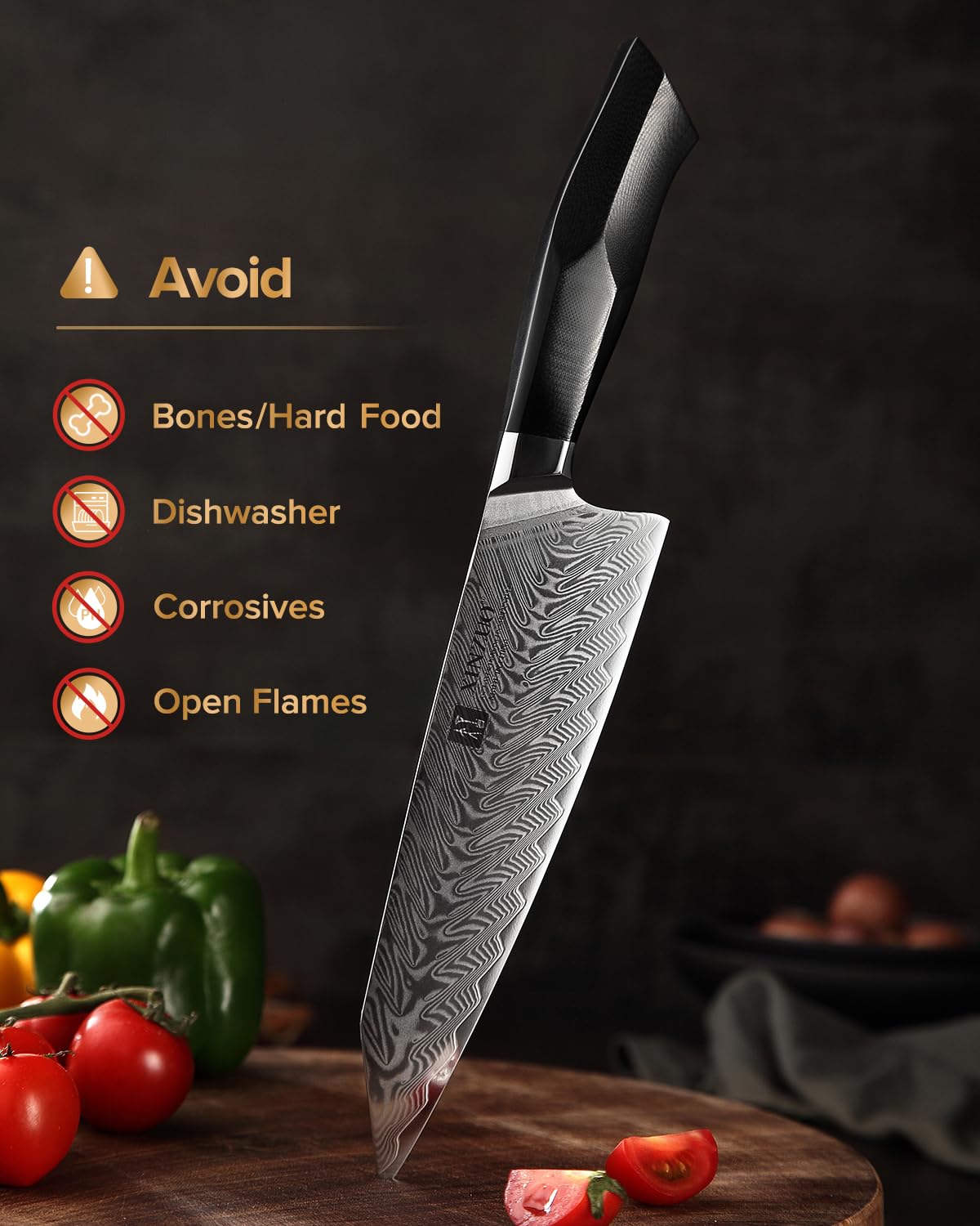 XINZUO Acero de Damasco Cuchillo Chef, 21.5cm Kiritsuke Cuchillo de Cocinero, Profesional Forjado de Gyuto Cuchillos de Cocina, Mango de Grado Militar G10, con Funda Magnética -Serie Feng