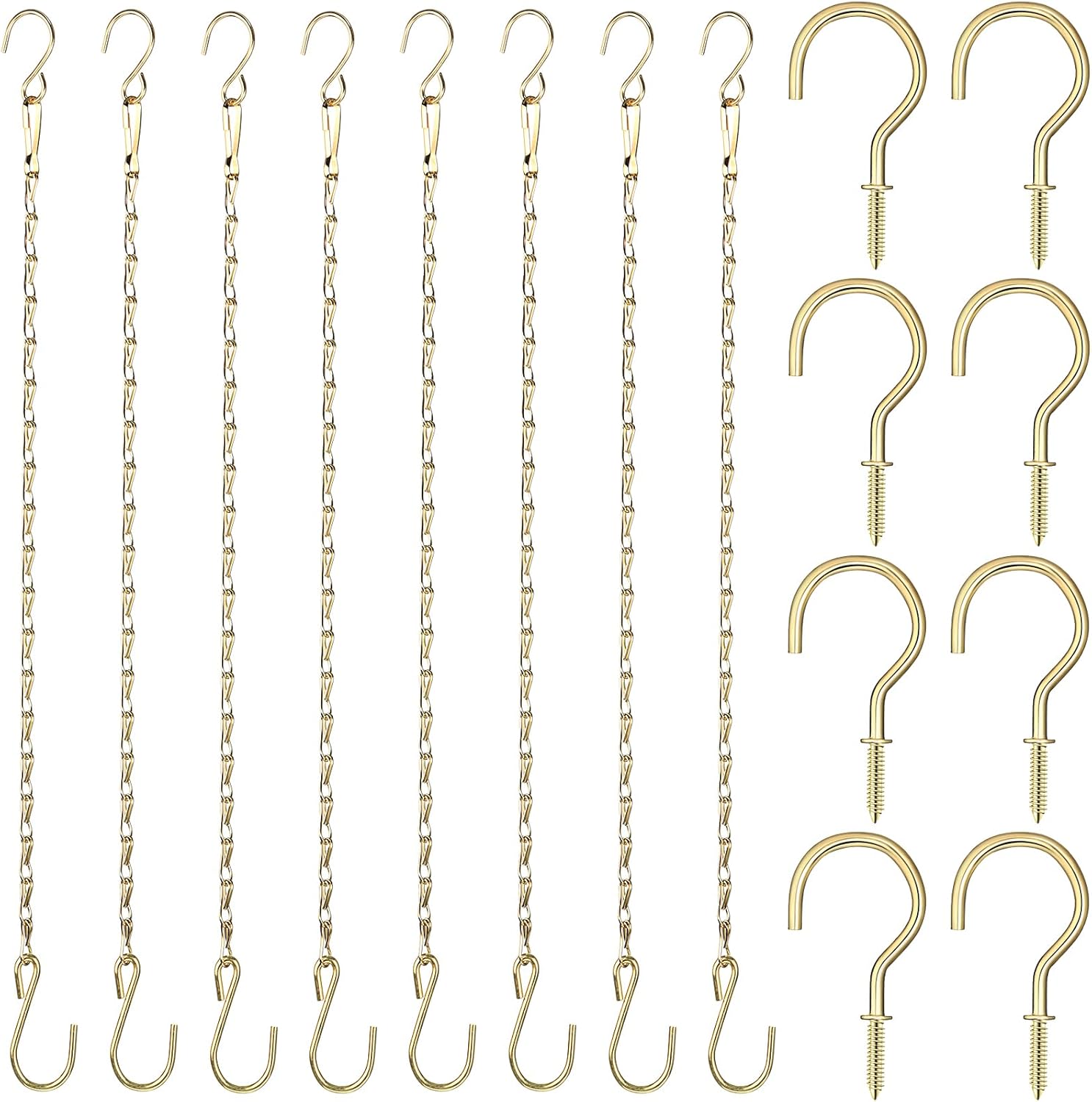 Hotop 8 Pcs Metal Hanging Chains with Ceiling Hooks, Garden Plant Hangers for Hanging Bird Feeders, Billboards, Chalkboards, Basket, Planters, Lanterns, Wind Chimes, Chain Hook DIY(12 Inch,Gold) - Image 4