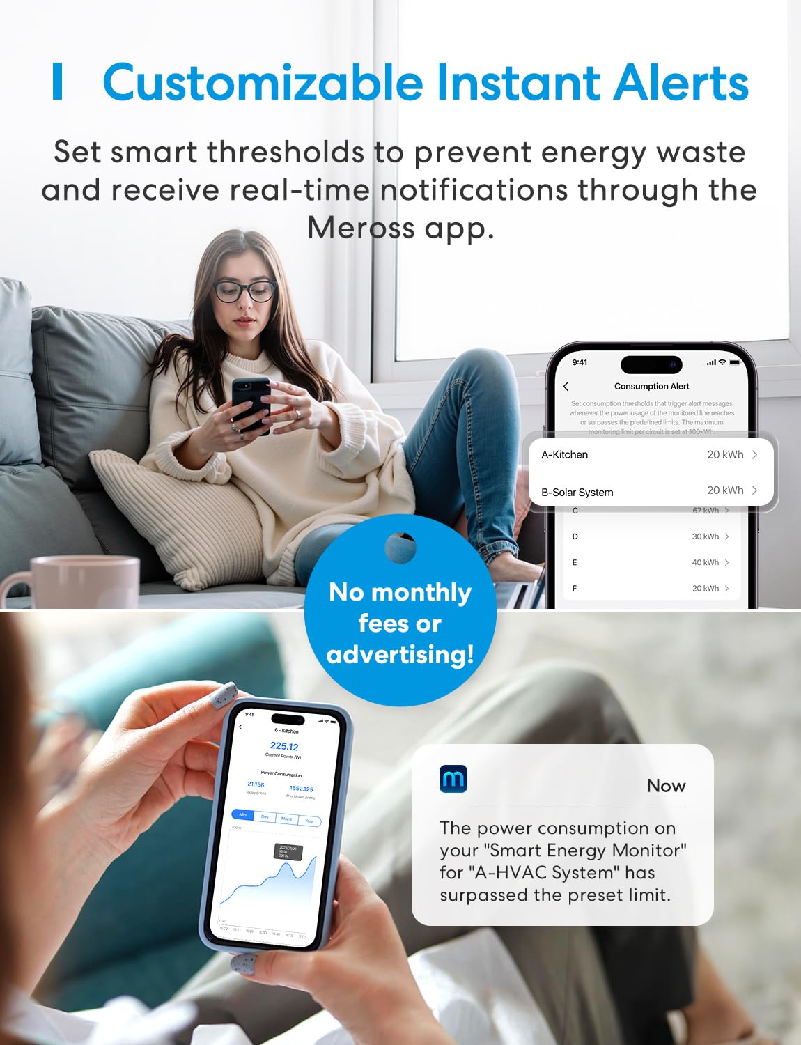 Meross EM06 (150 A) inteligentny miernik Wi-Fi, 3-fazowy licznik prądu z 6 kanałami pomiarowymi, licznik energii na szynie DIN z monitorowaniem prądu do paneli słonecznych, systemów PV, gospodarstw