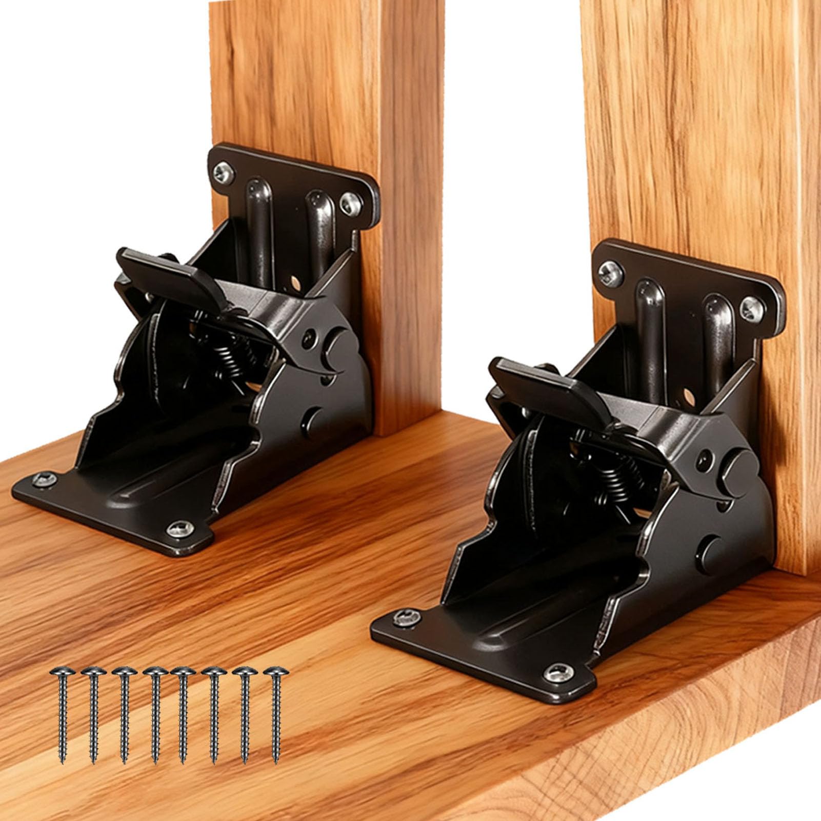 Folding Brackets Black, 0-180 Degrees Self-Lock Hinge with Screws for Folding Table Legs,Quick-Install Heavy-Duty Extension Support Bracket Foldable Self Lock Hinges for DIY Table Bed Leg Feet(2 Pack)-image-11