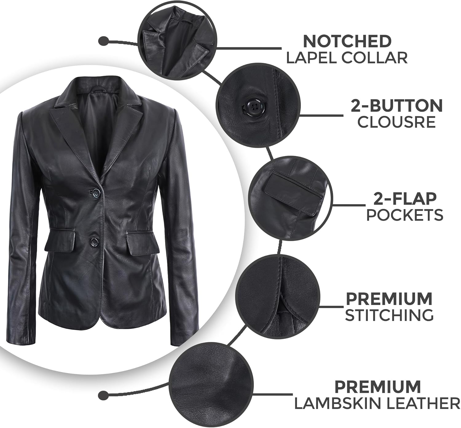 Classic Leather Blazer Women - Business Casual Leather Coats for Women - Image 3