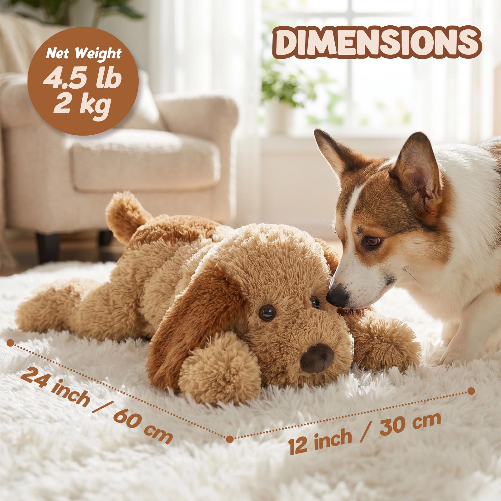 Animal de peluche con peso de 24 pulgadas para niños y adultos, peluche de perro apto para microondas