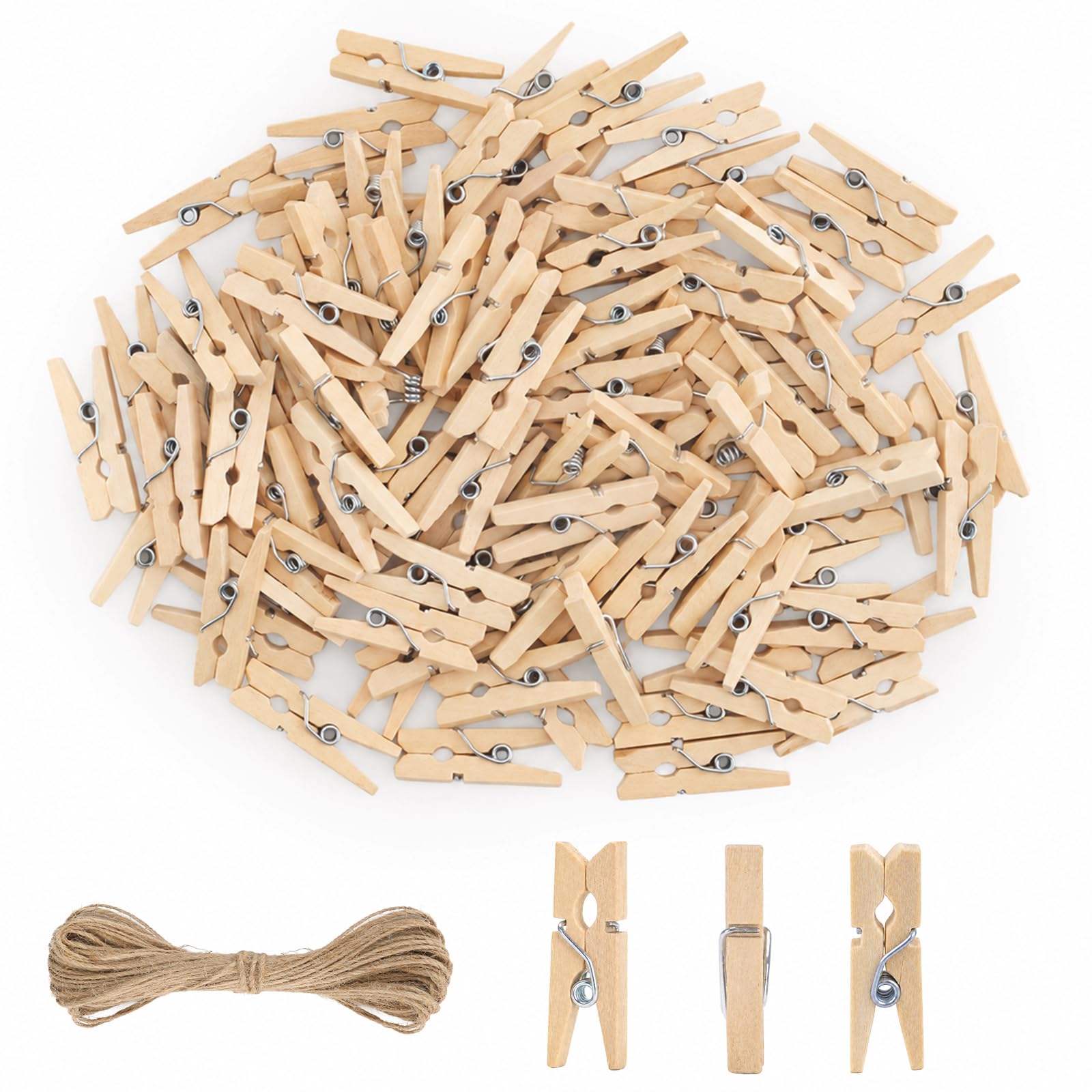 jijAcraft 1 Inch Mini Clothes Pins - 100Pcs Wooden Clothespins with String