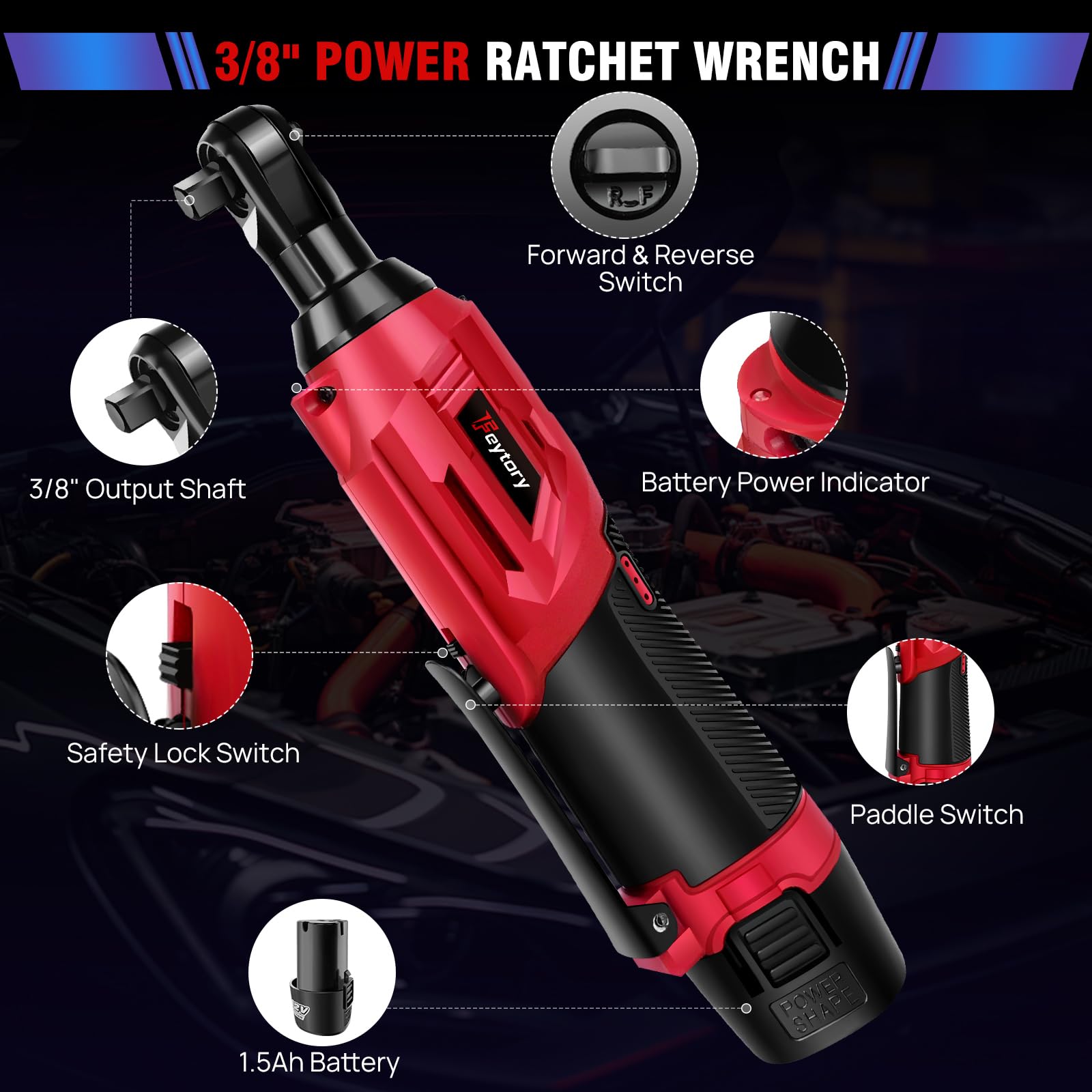 Clé à Cliquet électrique Sans Fil 12V - Couple 40 N.m, 0-300 Tr/min, 2 Batteries 1,5 Ah - Kit Avec 7 Douilles Et Chargeur - 8