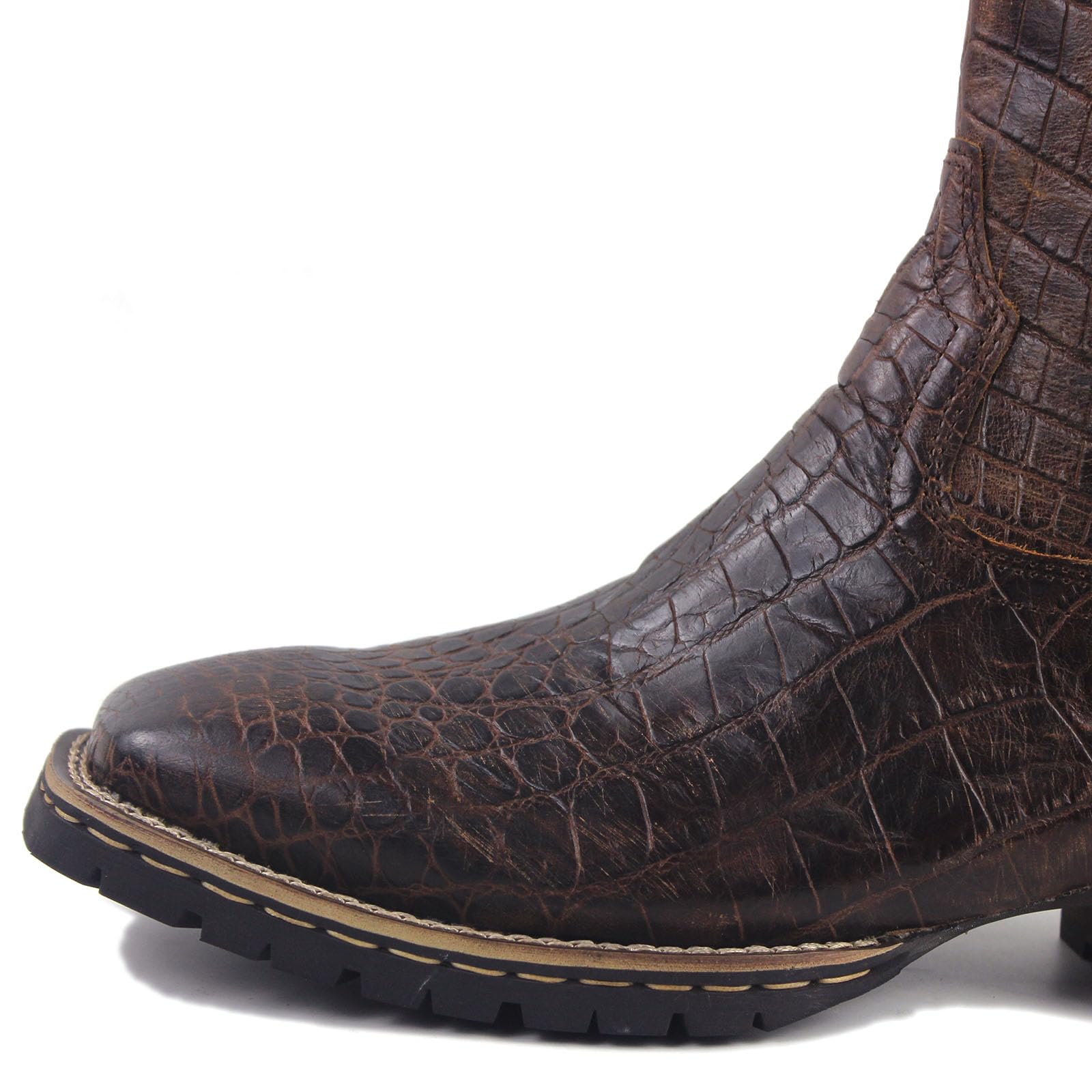 OSSTONE Herren Leder Cowboy stiefel Boots-Motorrad-Leder-Schuhe slip on stiefeletten Western Boots OS-5008-H10-BD-DE-R