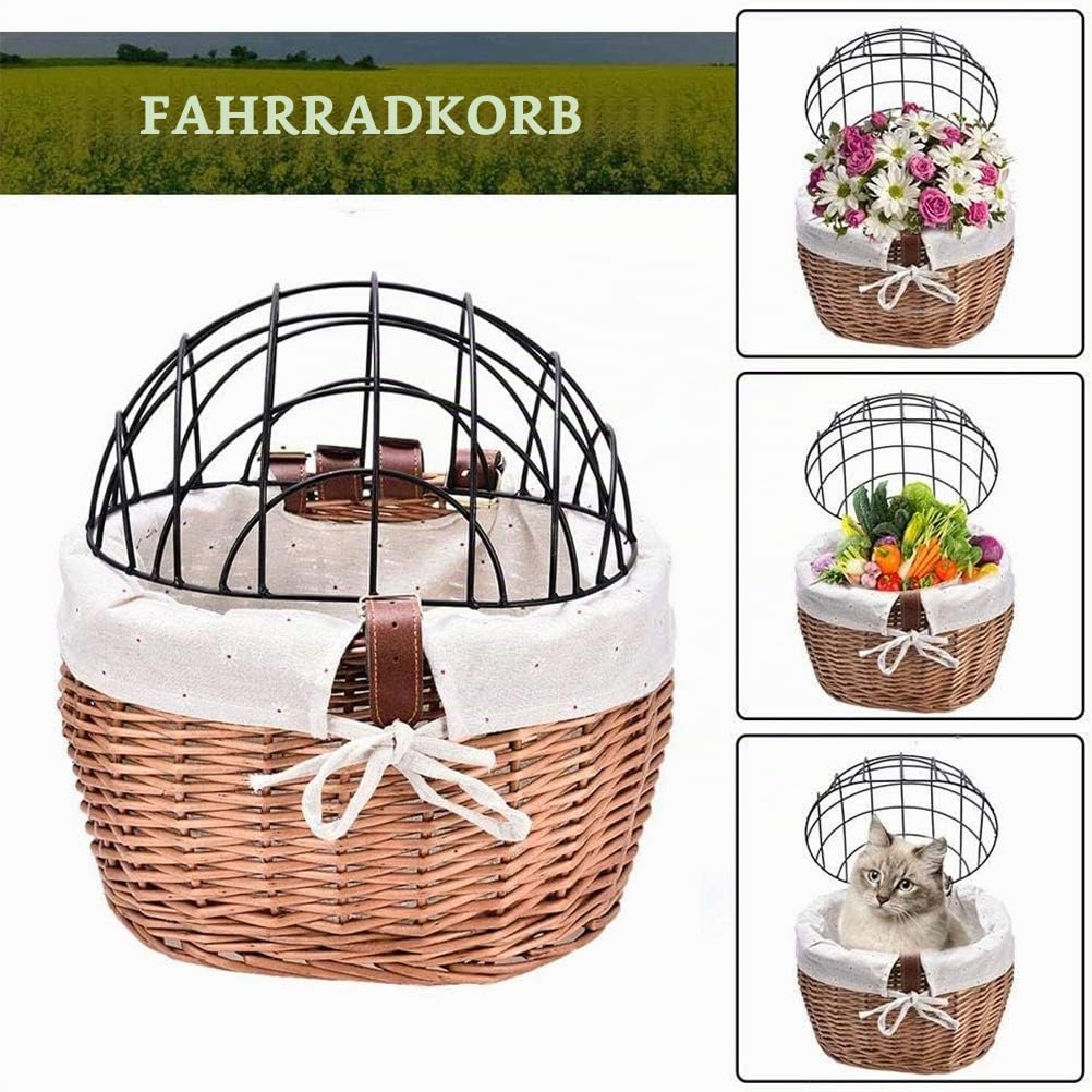 Hundekorb Fahrrad, Fahrradkorb Hund, Hundefahrradkorb für Gepäckträger aus Weide, Abnehmbar, Transportkorb für Hunde, Welpen und Katzen, für Stadt Reisen und Camping