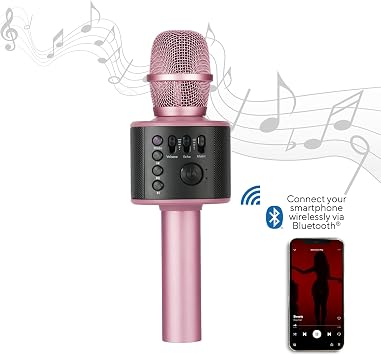 Wireless Bluetooth Karaoke Microphone with Built-in Speakers + HD Recording, Portable Handheld Mic | Rose Gold