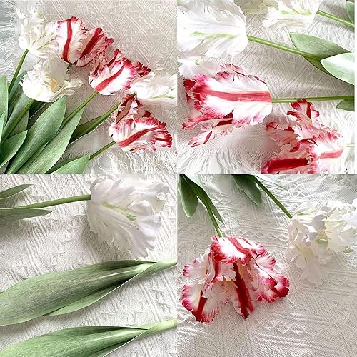 Miniatura 6 de 6 piezas de tulipanes de loro 3D coloridos, flores artificiales, tulipanes falsos de tacto real, tallo largo, ramo de tulipanes falsos para
