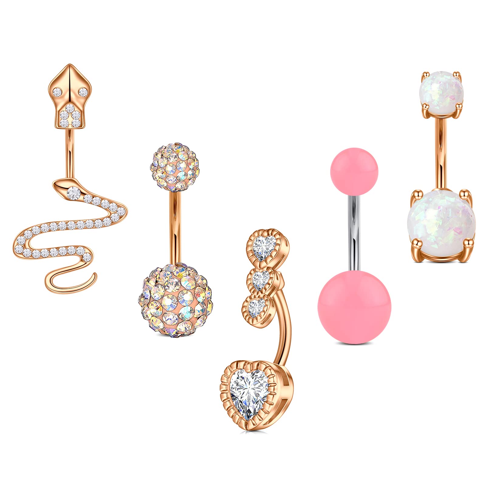 RajnardPiercing ombligo acero quirúrgico 14G 10mm en forma de corazón diamantes de imitación de cristal de roca para mujeres y niñas