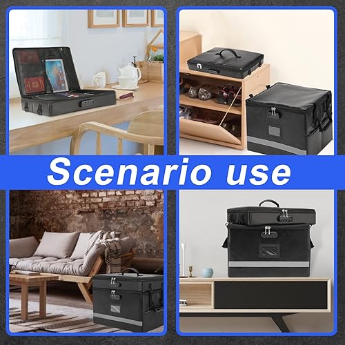 Miniatura 6 de Caja de archivos de 2 capas con cerradura, caja organizadora de documentos portátil con asa, caja de archivos ignífuga para oficina en casa,