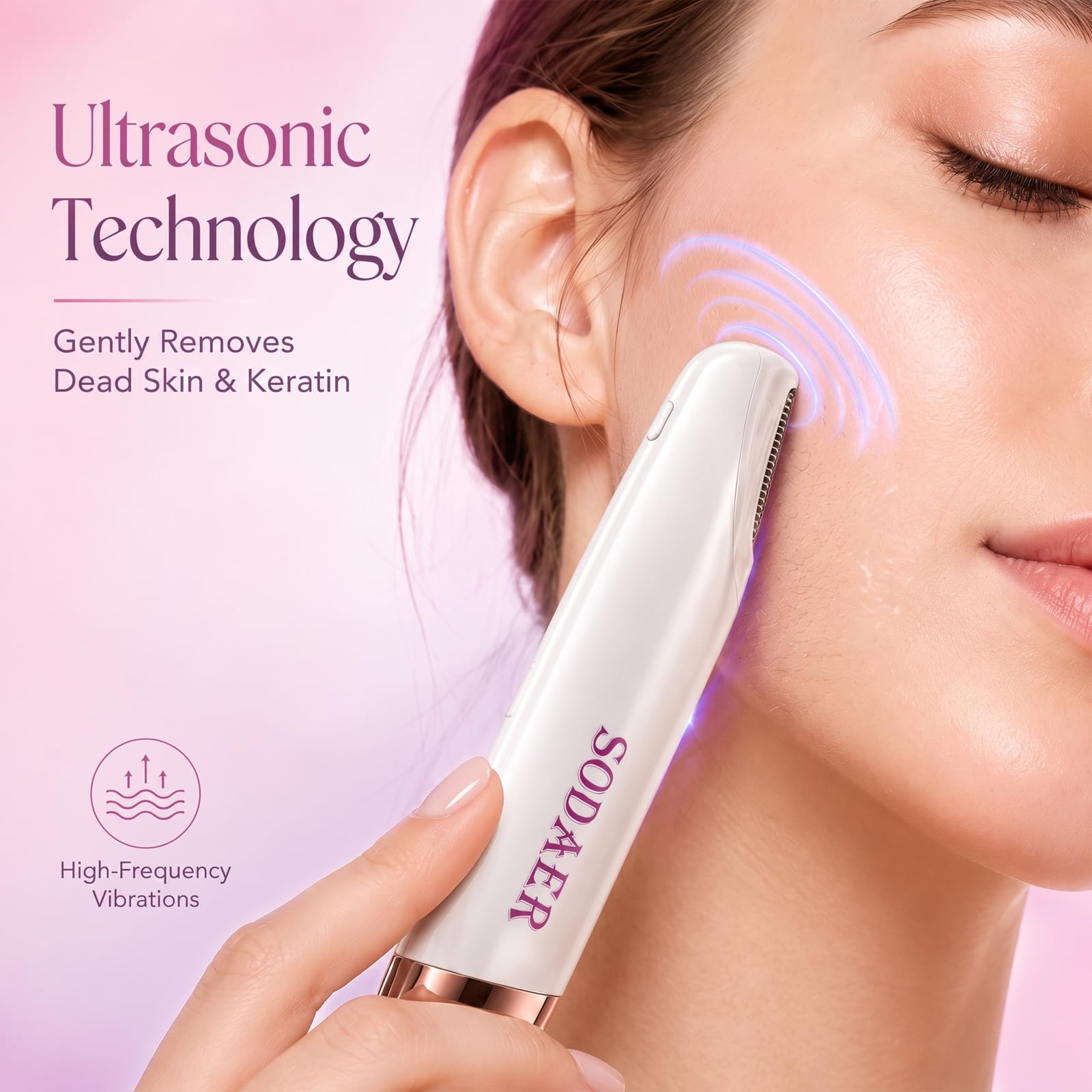 Sonic Dermaplaning Rasoir pour femme, épilateur facial avec lumière LED, blanc