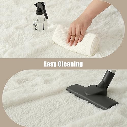 Miniatura 7 de Macgace Alfombras de área esponjosas para decoración de dormitorio, alfombra de pelo blanco crema de 3 x 5 con respaldo antideslizante para sala de