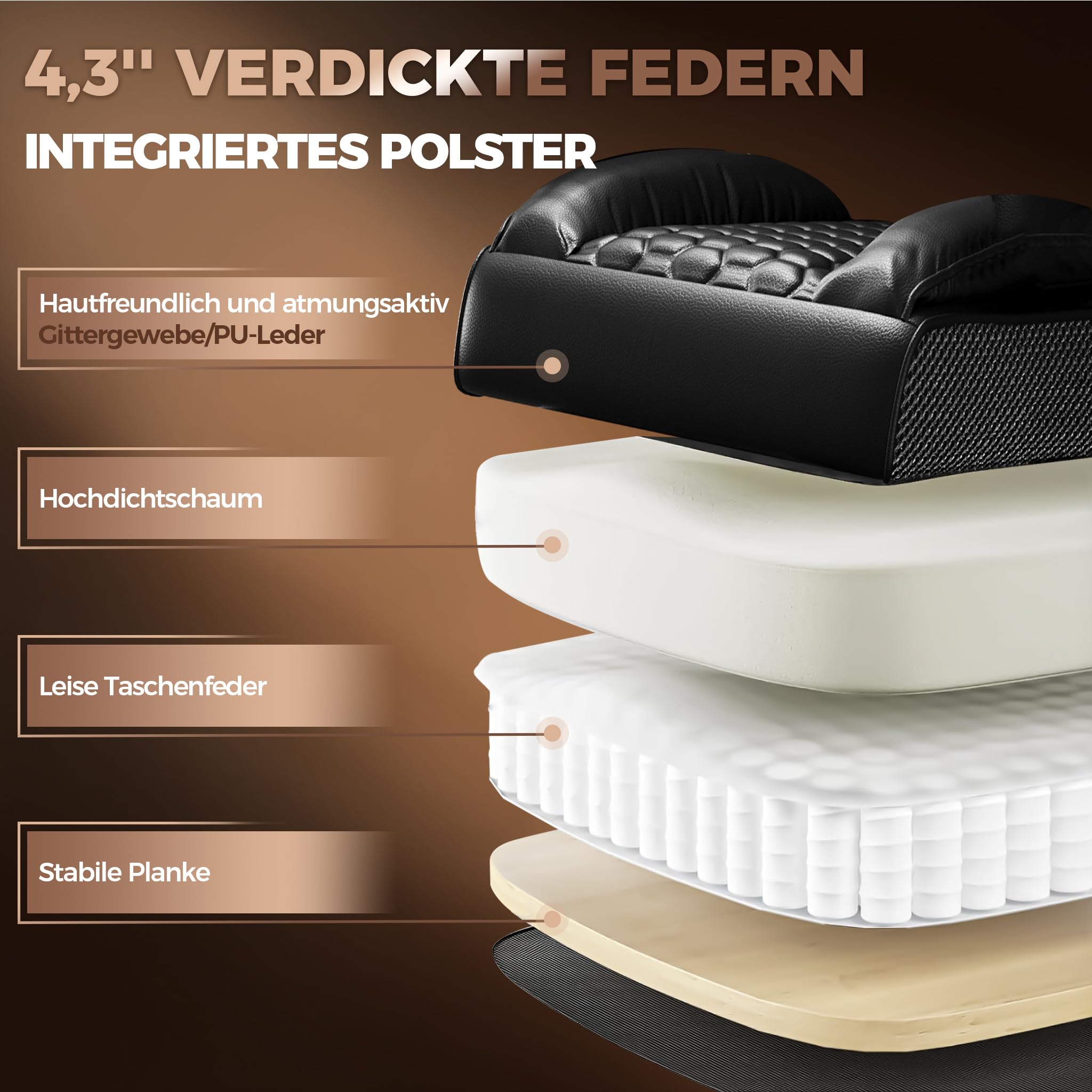 Froadp Chefsessel Ergonomisch PU-Leder mit Fußstütze Liegefunktion Schwarz | Extra Dickem Sitzkissen, Verstellbaren Armlehnen & Rückenlehne, Höhenverstellbar 126-136cm, Für Langes Sitzen