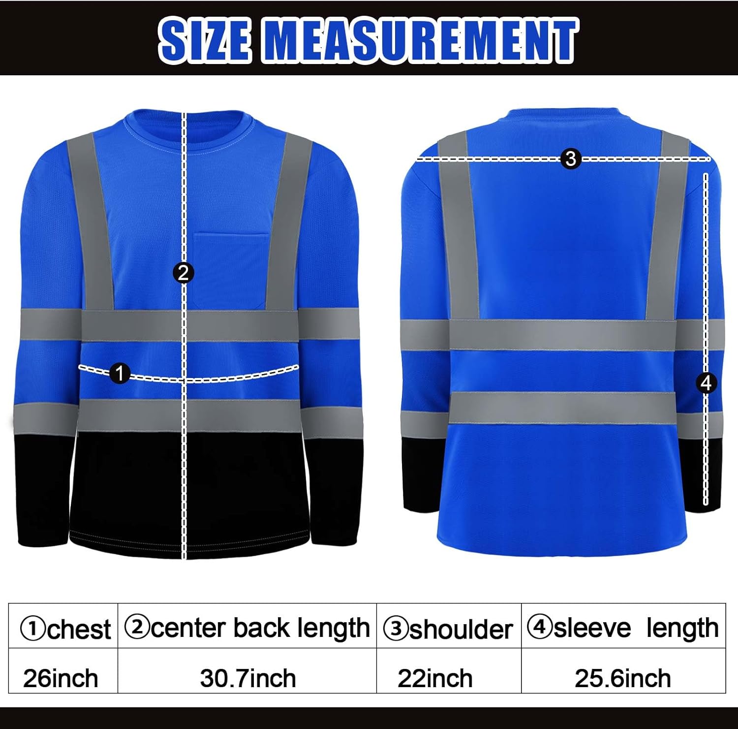 Zhanmai 6 Pack Long Sleeve Safety Shirt High Visibility Reflective Class 3 Hi Vis Construction Safety Shirt with Pocket Breathable for Men Women(Royal Blue) - Image 4