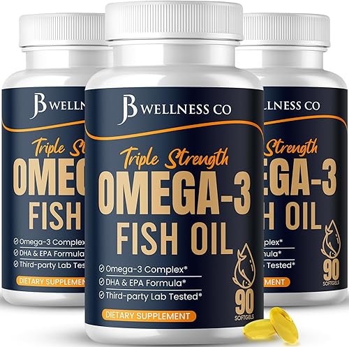 Aceite de pescado Omega 3 Triple Strength 3750 mg - EPA y DHA - Más de 3000 mg de ácidos grasos omega-3 - 1350 mg EPA + 900 mg DHA - Los mejores
