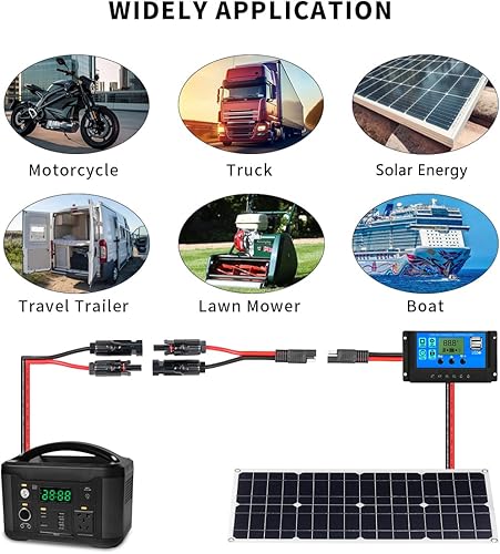Miniatura 5 de Ansoufien 2 conectores de panel solar a cable adaptador SAE de 2 pies, cable de extensión de panel solar de 10 AWG con adaptador de polaridad SAE