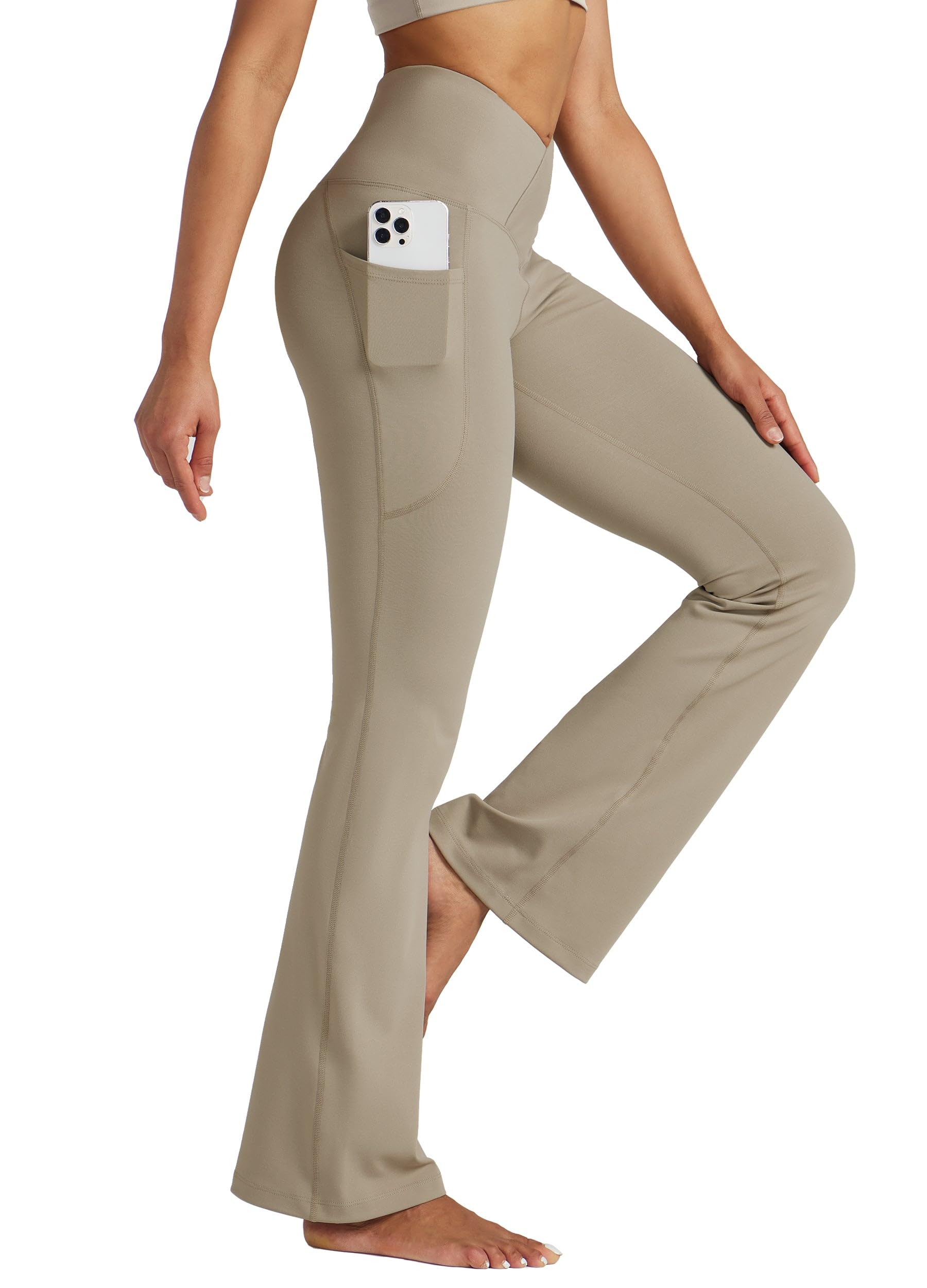 Willit Damskie rozkloszowane legginsy crossover spodnie do jogi wysoka talia bootcut legginsy treningowe z kieszeniami 74 cm 79 cm