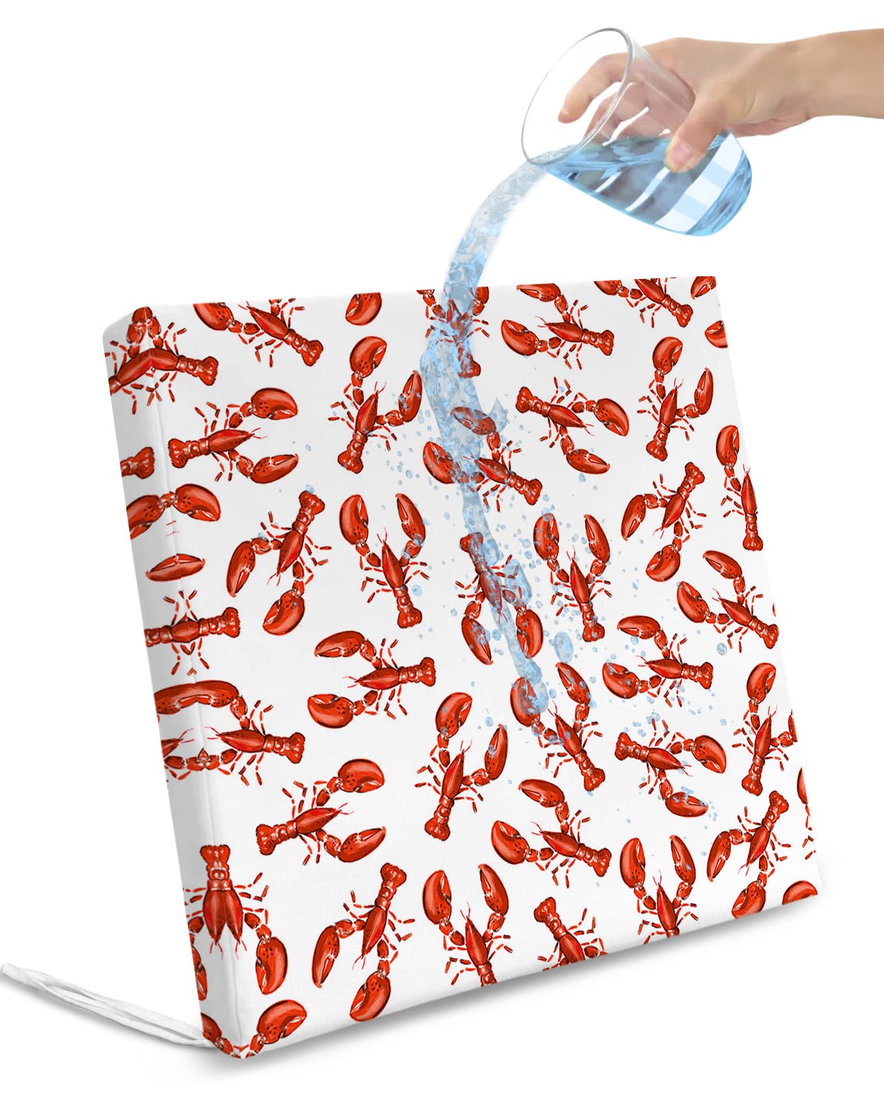 Edwiinsa Coastal Red Lobster Filling Indoor/Outdoor Seat Cushions Cover, Vintage Marine Life Waterproof Patio Chaise Lounge Cushion Cover for Beach Pool Side Chair Cushions 20x18x2pcs