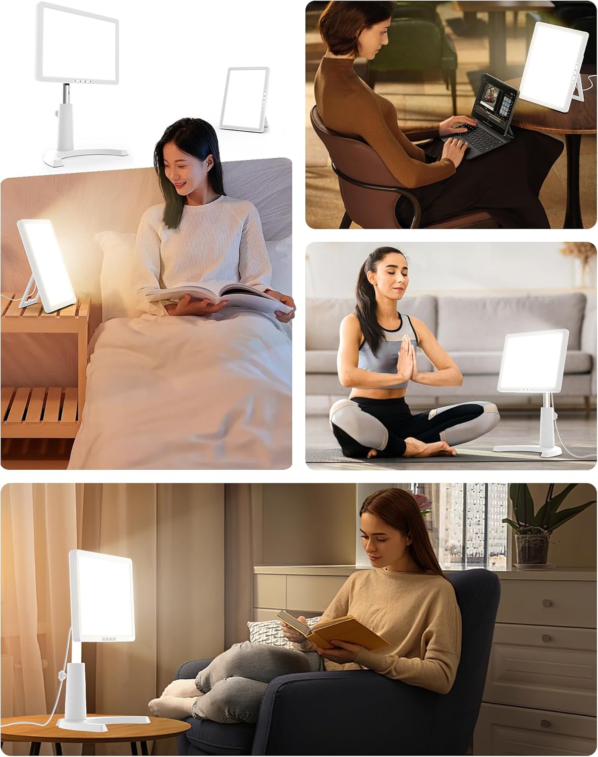 Light Therapy Lamp, 12000 Lux Full Spectrum 3 in 1 Therapy Lamps LED Sunlight, Adjustable 10 Brightness 5 Color Modes, Timer, Height, Angle& Detachable Stand, White - Image 7