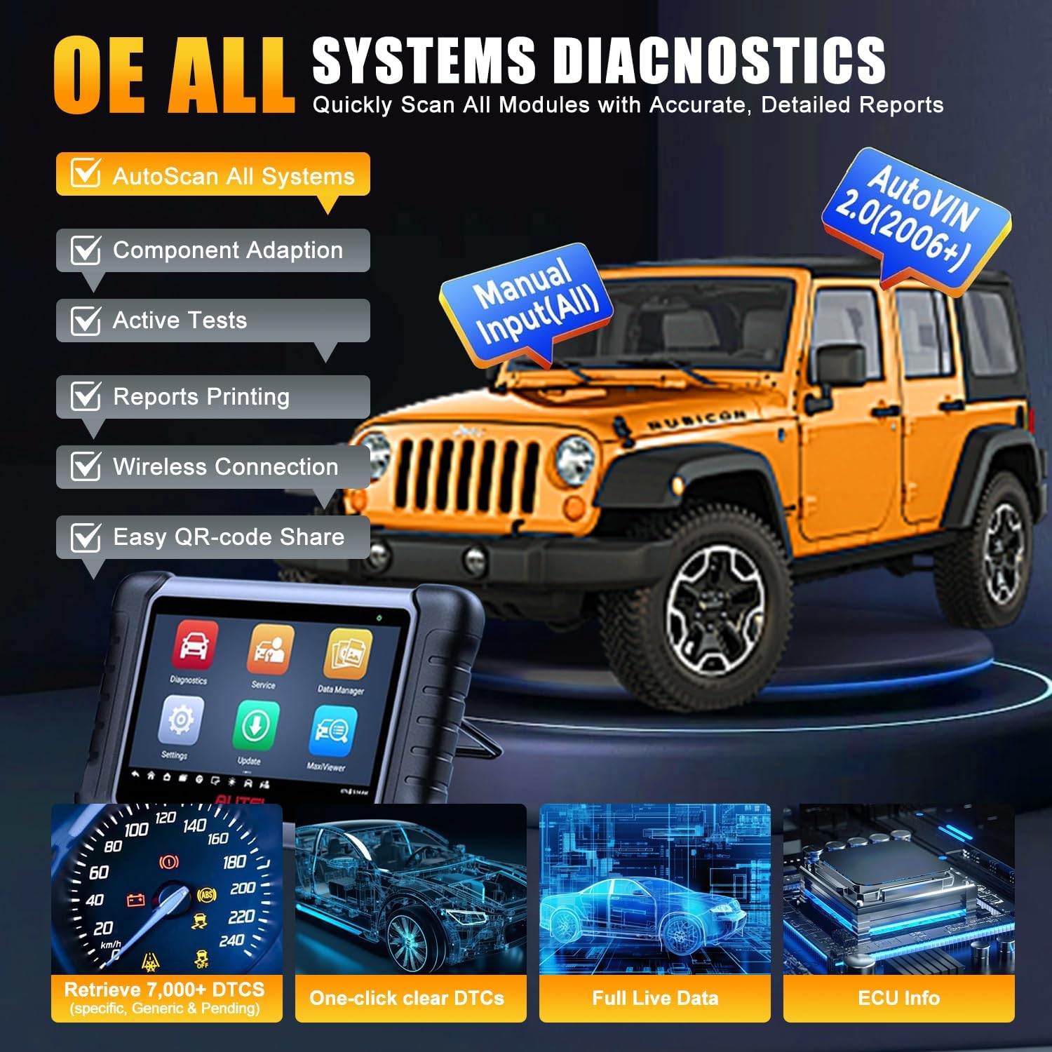 Autel MaxiCOM MK808Z-BT Same As MK808BT Pro Upgraded of MK808BT MK808 MK808S MX808, Bi-Directional Control Scan Tool Bluetooth OBD2 Scanner Support BT506/MV108S & FCA AutoAuth