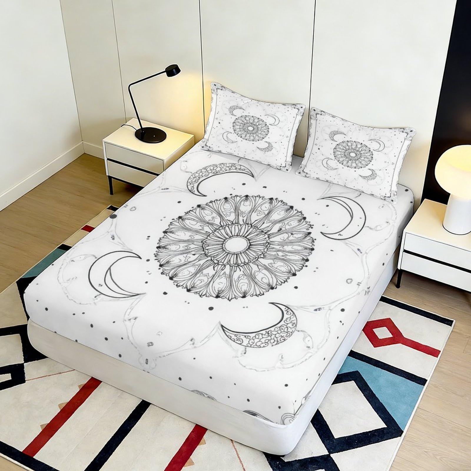Lenzuolo con angoli con stampa 3D, motivo mandala, in microfibra, antiscivolo, per la casa | Coprimaterasso senza pieghe, traspirante, per tutto l'anno, lavabile, facile da pulire, 200 x 200 x 25 cm