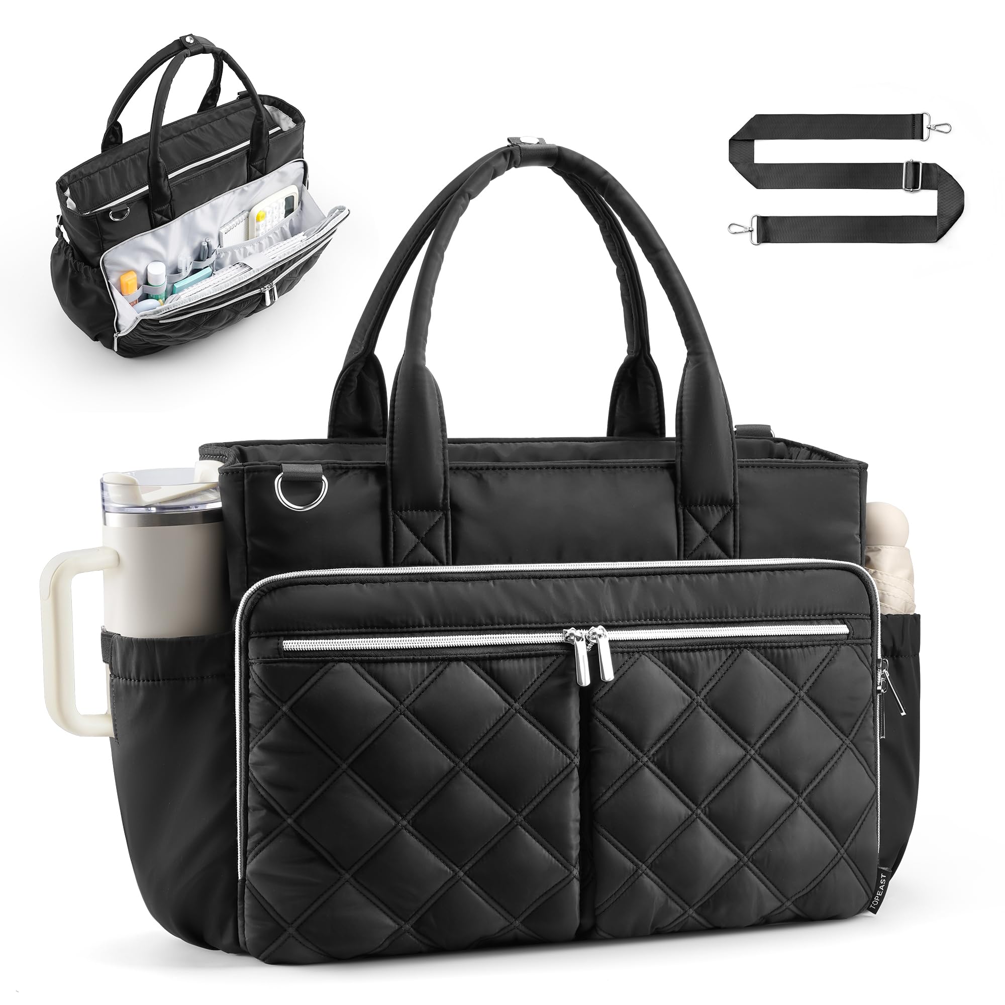 TOPEAST Teacher Tote Bag for Women Quilted Laptop Work Handbag for Travel