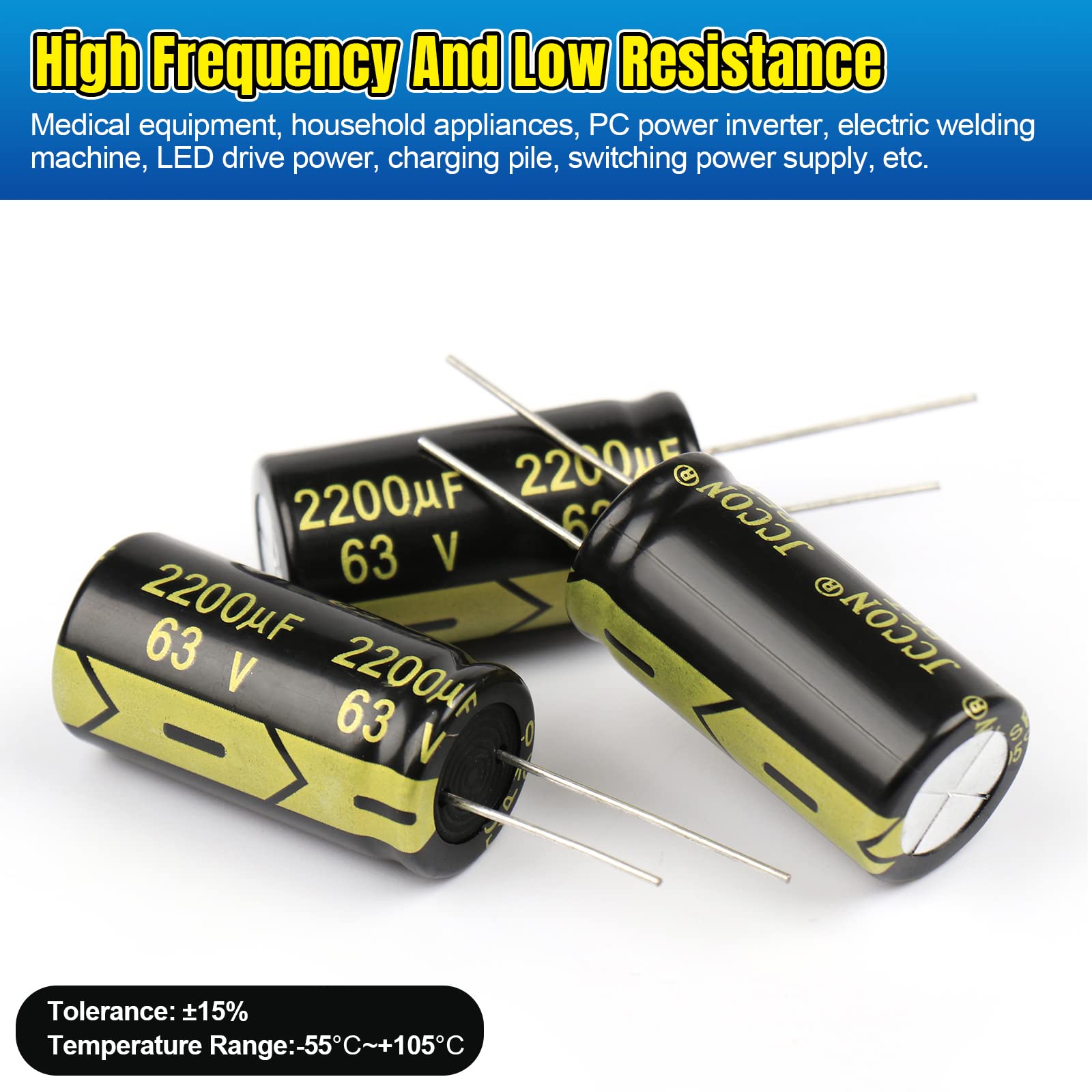 Lotto Di 4 Condensatori Elettrolitici In Alluminio 220uF 63V 10x16mm, ±20%, Per Elettronica