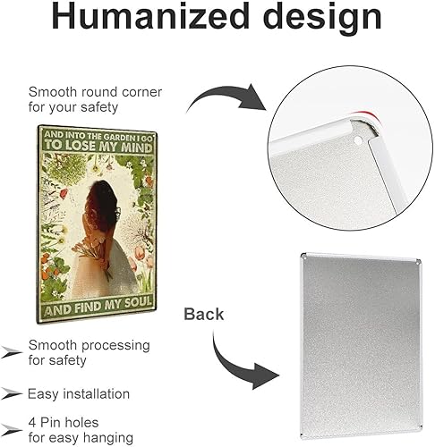 Miniatura 3 de Letrero de metal con texto en inglés «Vintage into the Garden I go to lose my mind and find my soul», diseño de rosas para patios, jardines, regalo