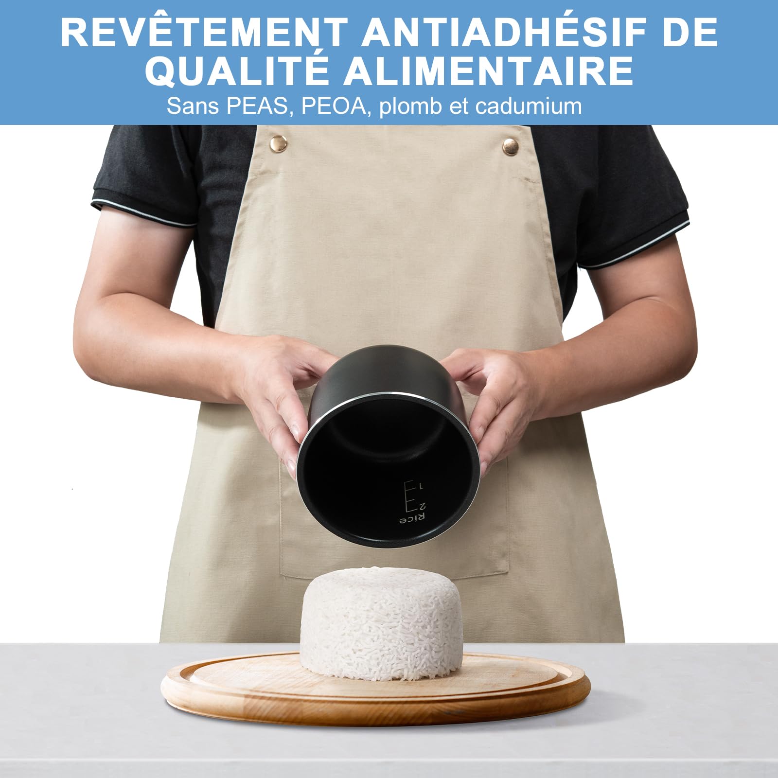 Bear Cuiseur à riz 2 tasses non cuit, 1.2L, blanc, avec revêtement antiadhésif, sans BPA, mini cuiseur à riz portable, un bouton pour cuire et maintenir au chaud